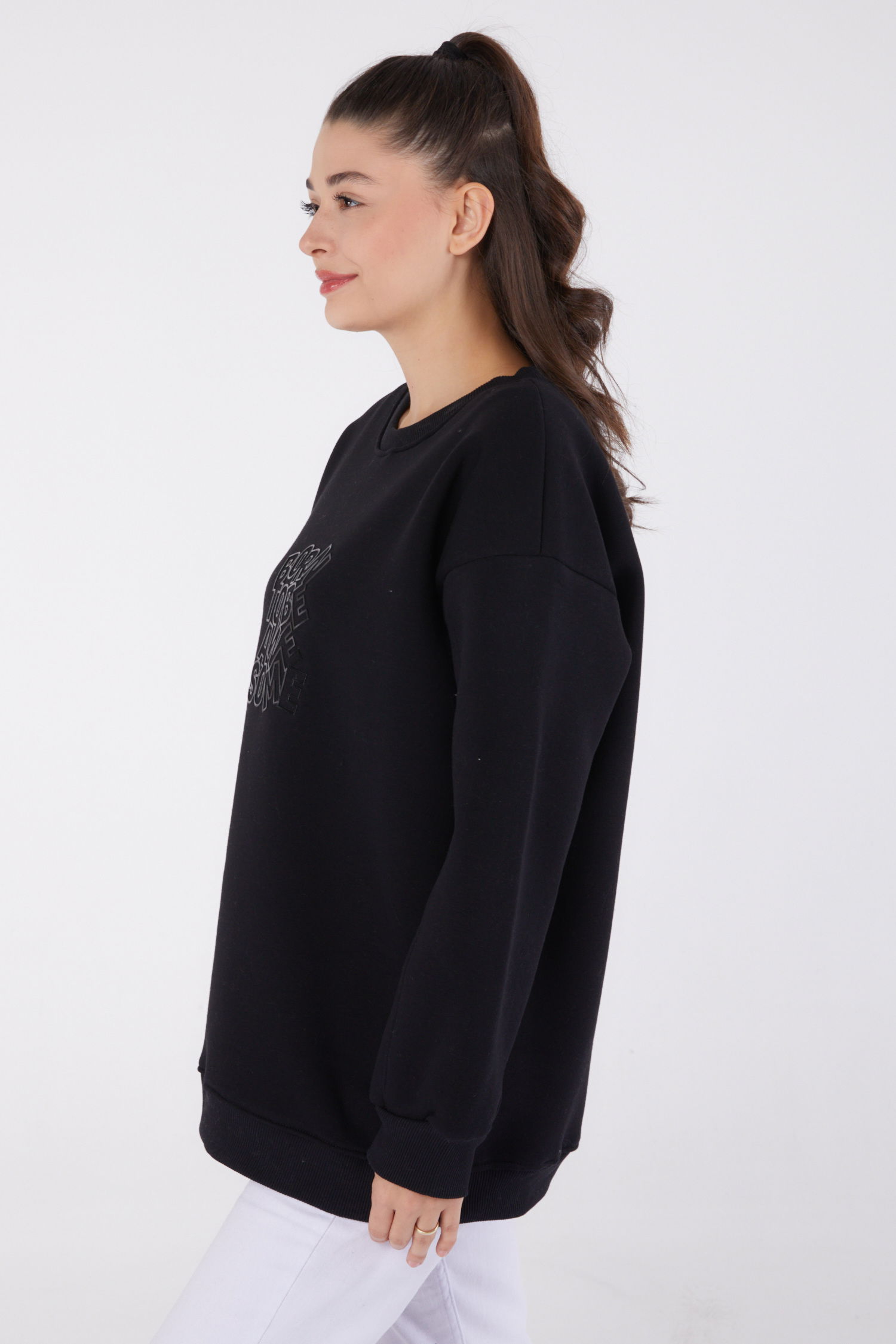 Baskılı Sweatshirt Siyah - 26475 - 4
