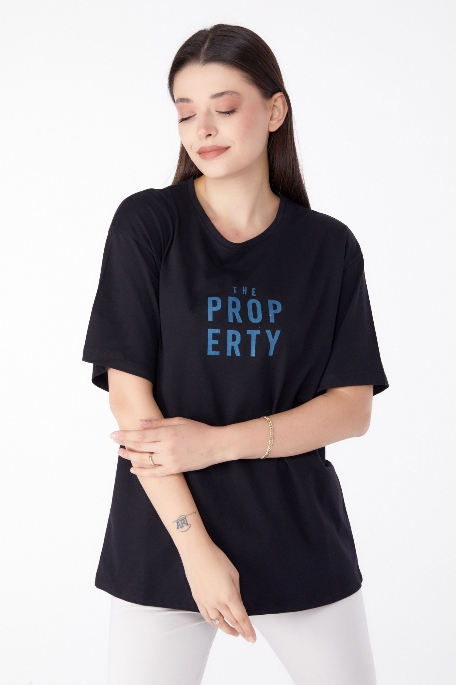 Baskılı T-shirt Siyah - 25375 - 3