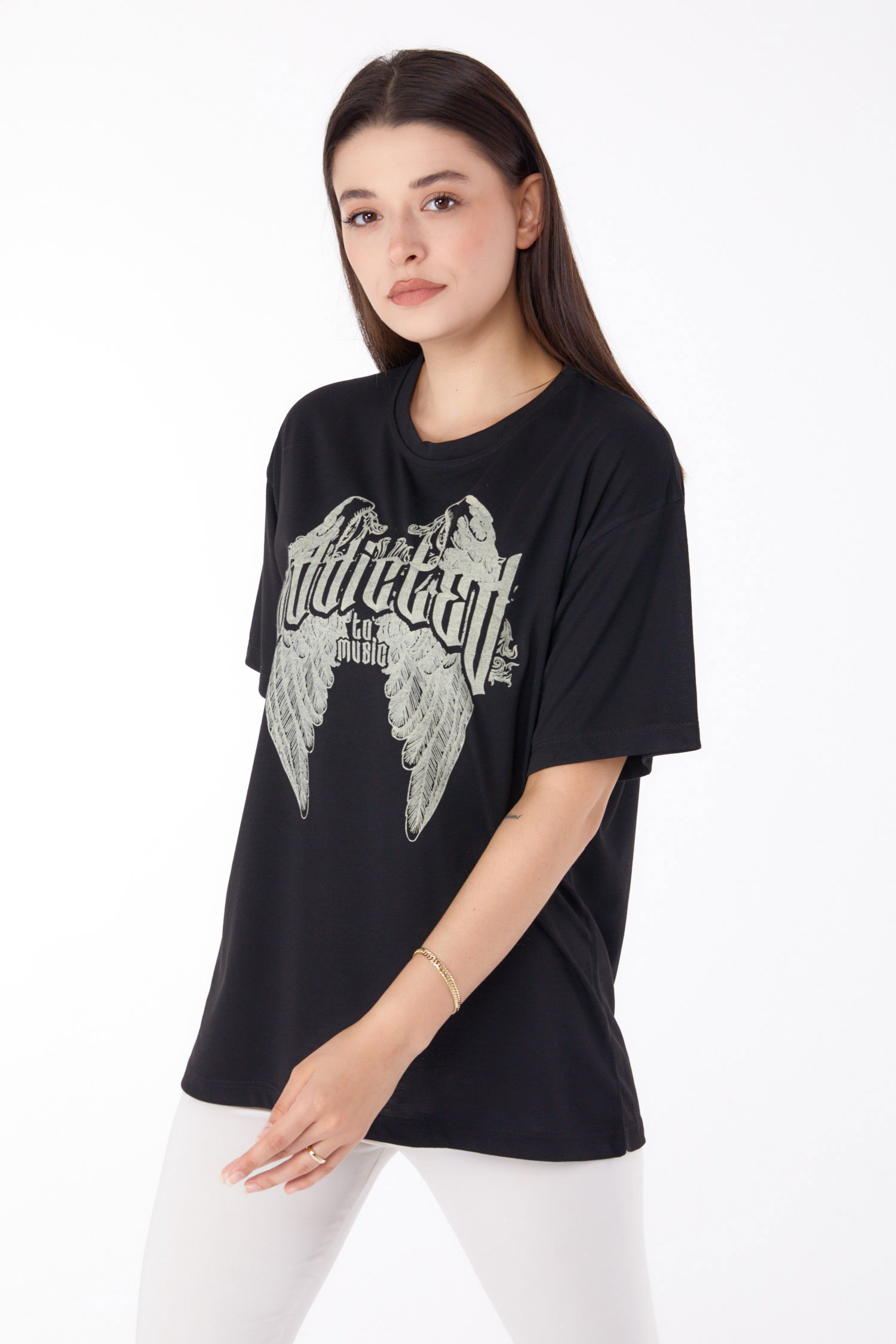 Baskılı T-shirt Siyah - 25694 - 1