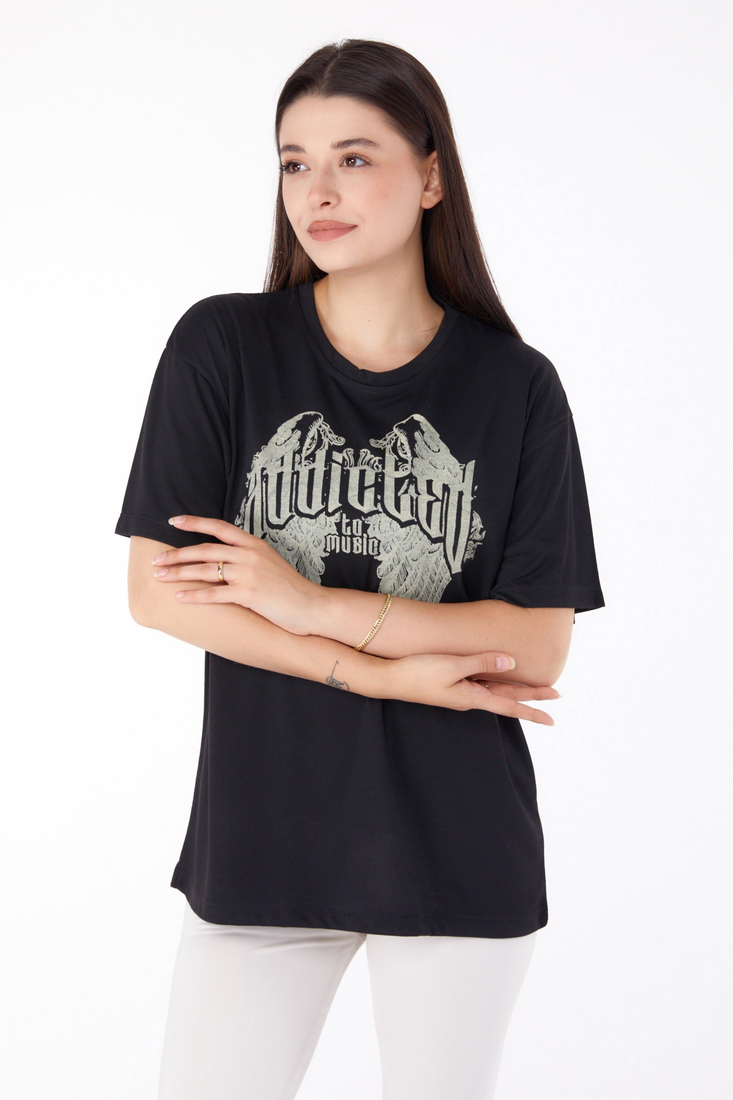 Baskılı T-shirt Siyah - 25694 - 2