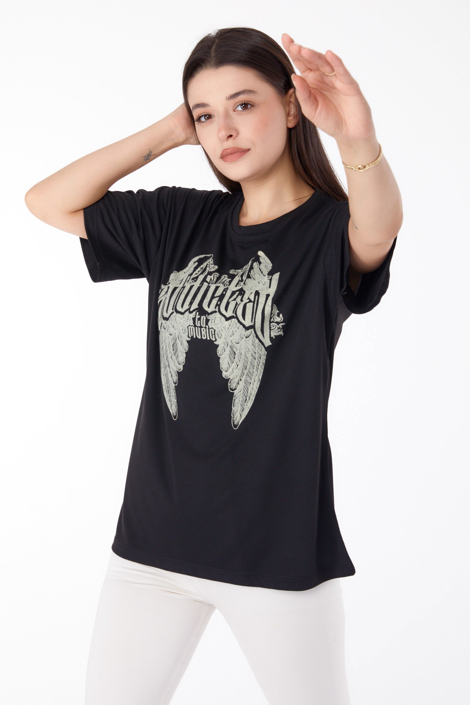Baskılı T-shirt Siyah - 25694 - 3