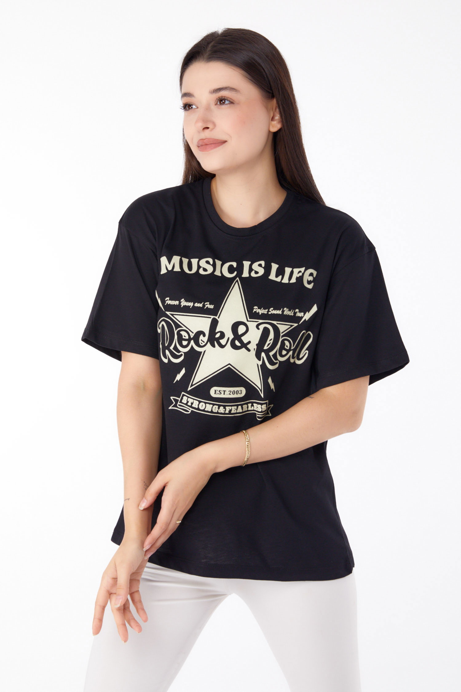 Baskılı T-shirt Siyah - 25700 - 1