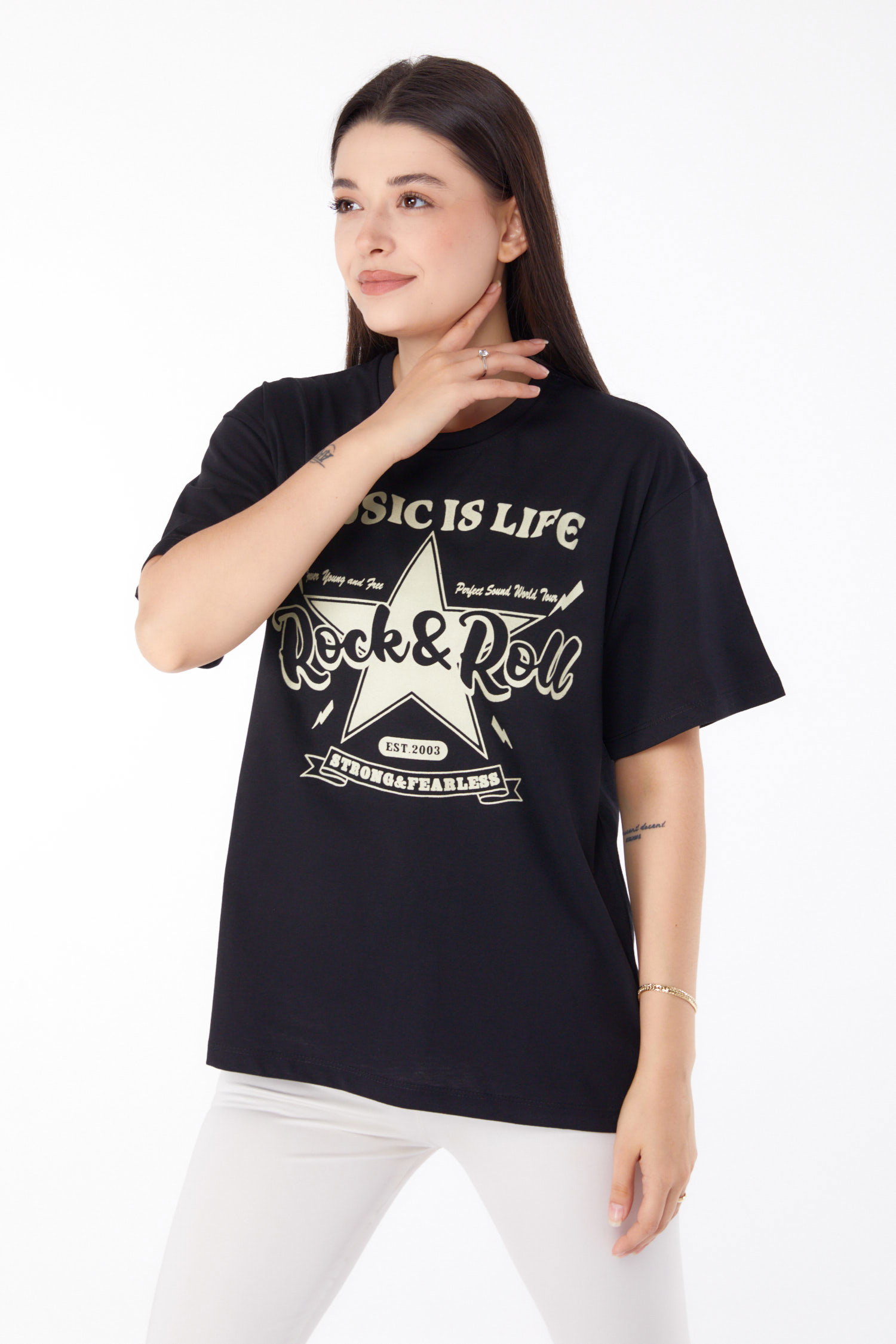 Baskılı T-shirt Siyah - 25700 - 2