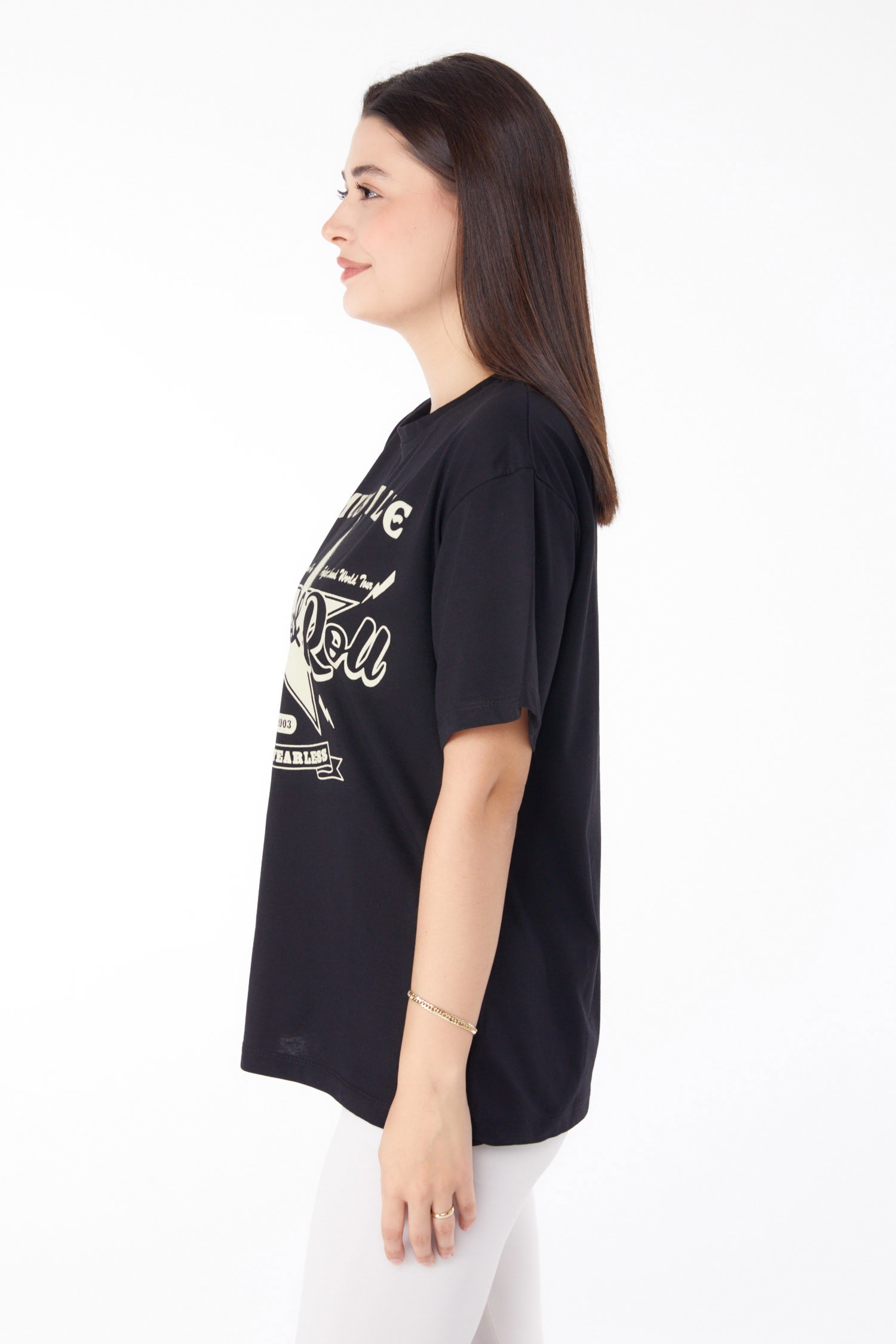 Baskılı T-shirt Siyah - 25700 - 4