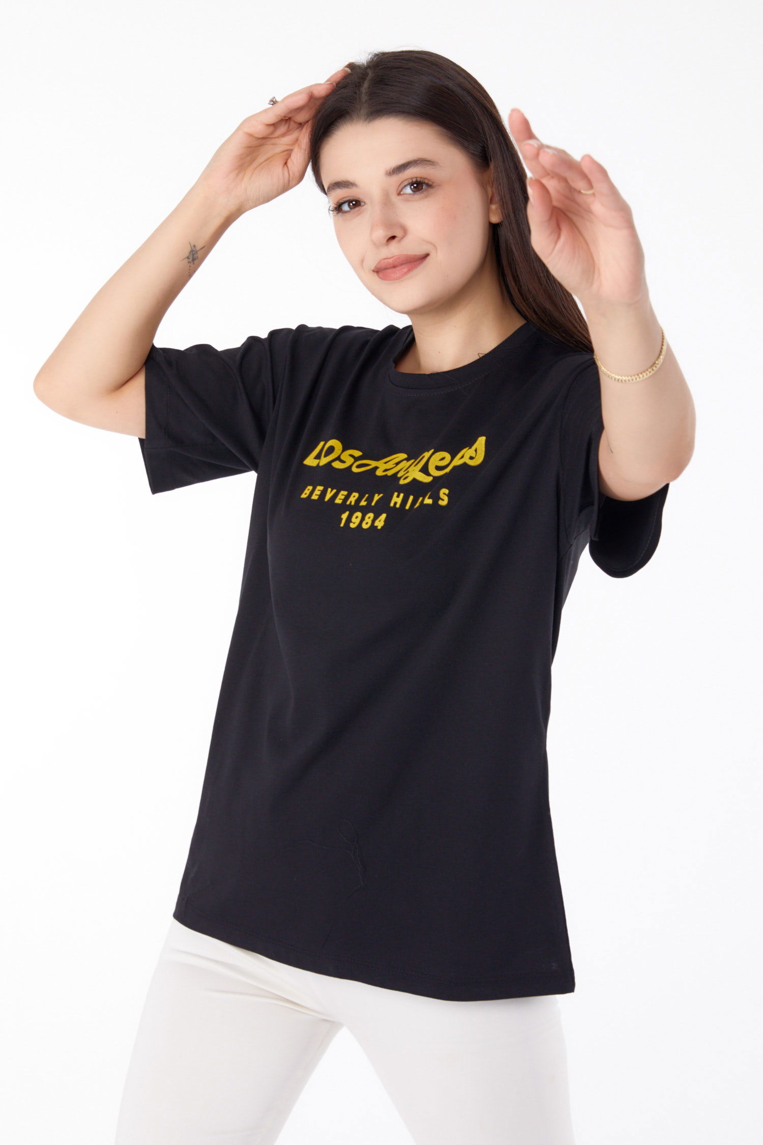 Baskılı T-shirt Siyah - 25701 - 2
