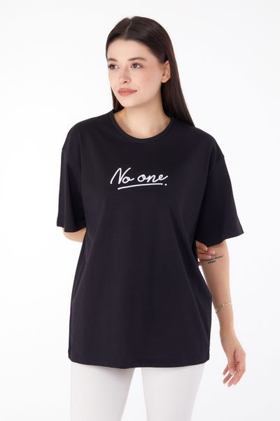 Baskılı T-shirt Siyah - 25703 