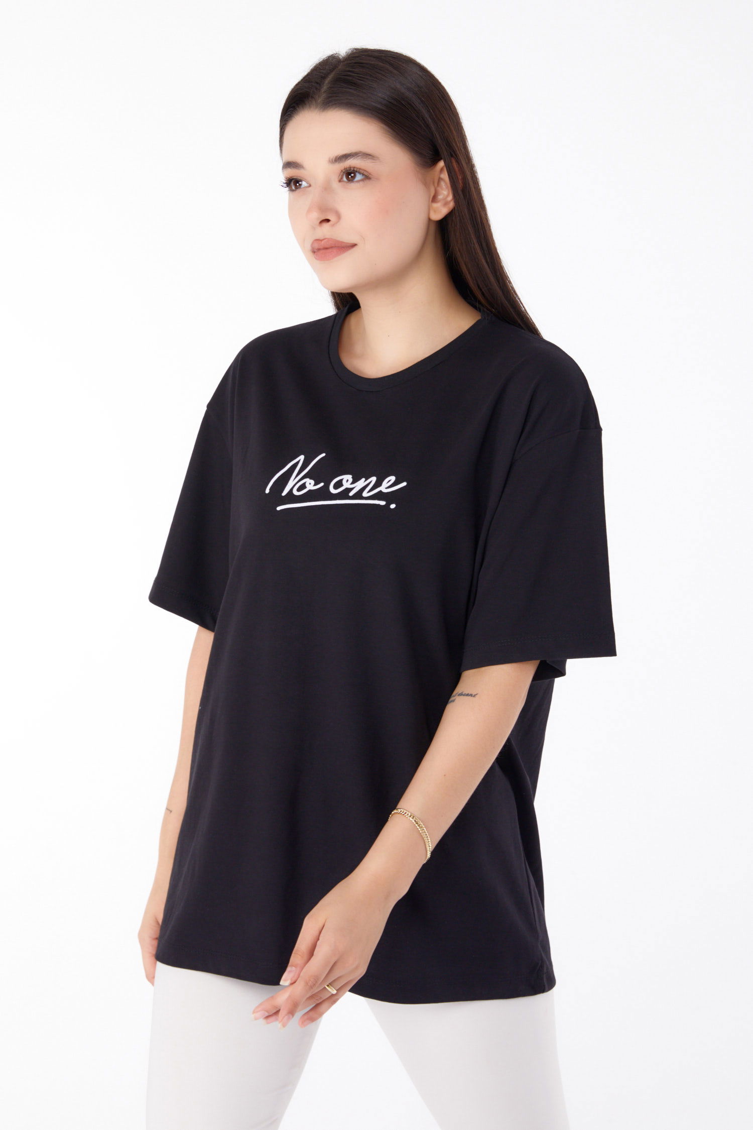 Baskılı T-shirt Siyah - 25703 - 3