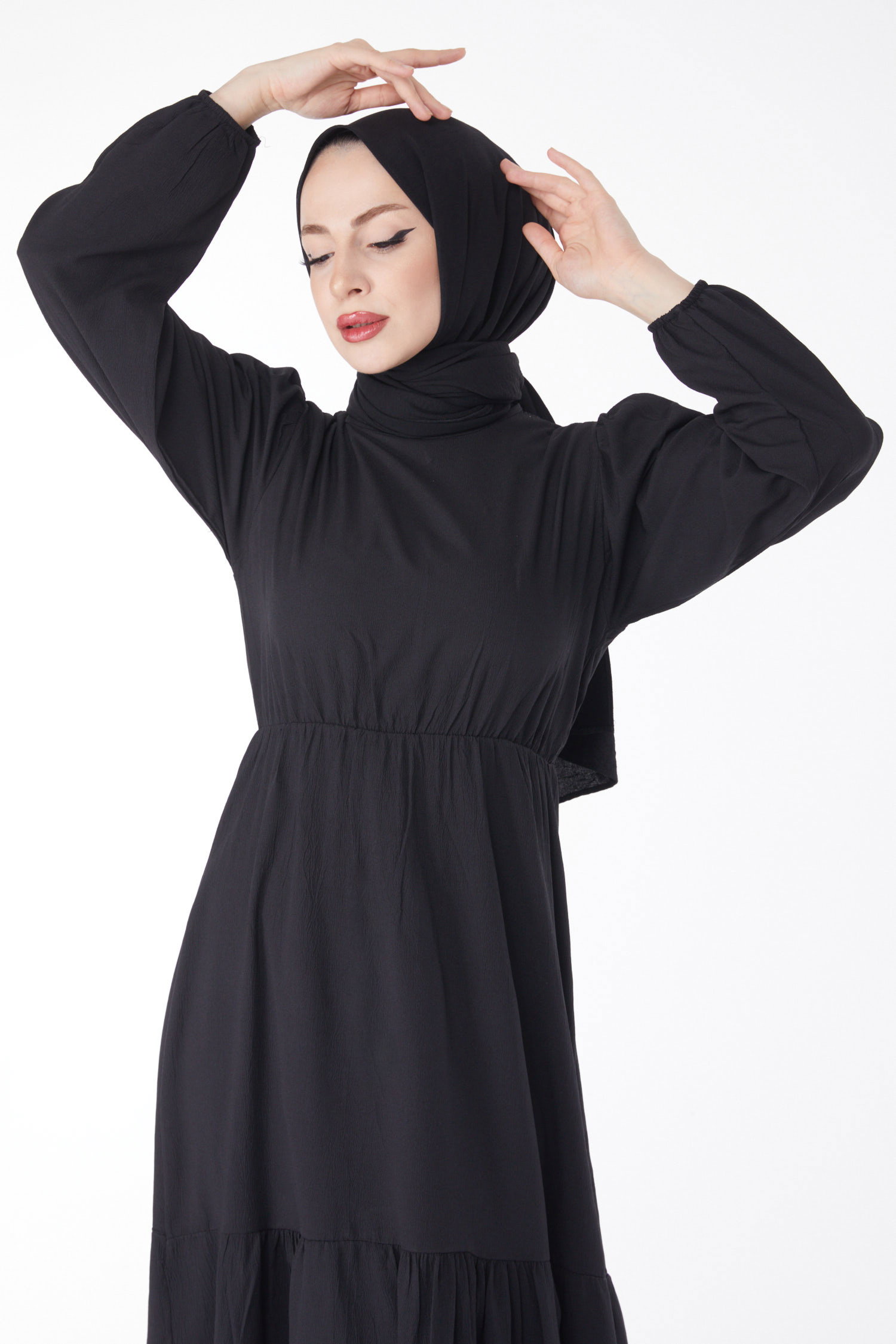 Beli Bağcıklı Elbise Siyah - 13144 - 3