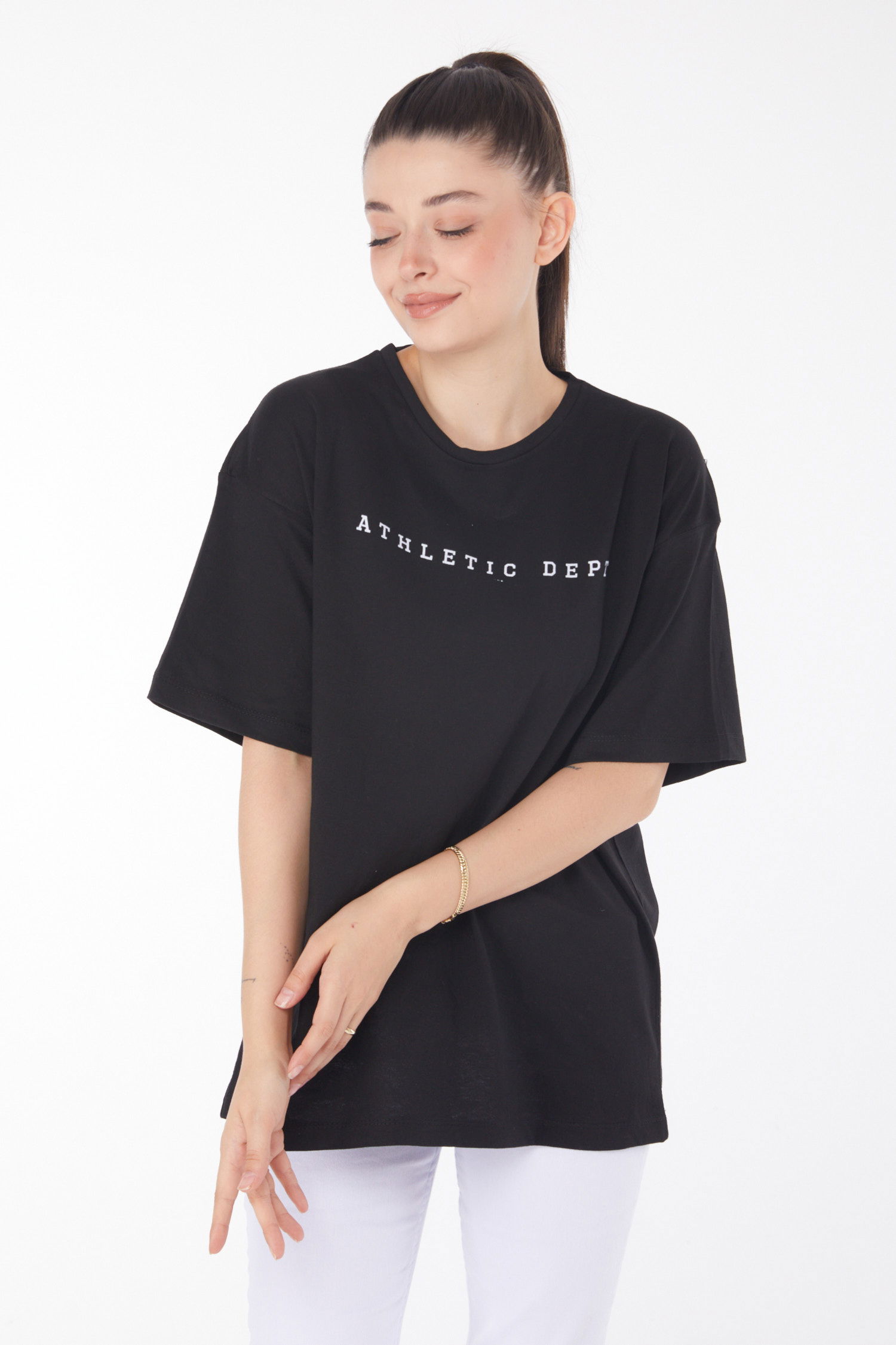 Baskılı Kısa Kollu T-Shirt Siyah Beyaz - 25399 - 1