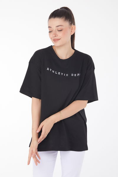 Baskılı Kısa Kollu T-Shirt Siyah Beyaz - 25399 