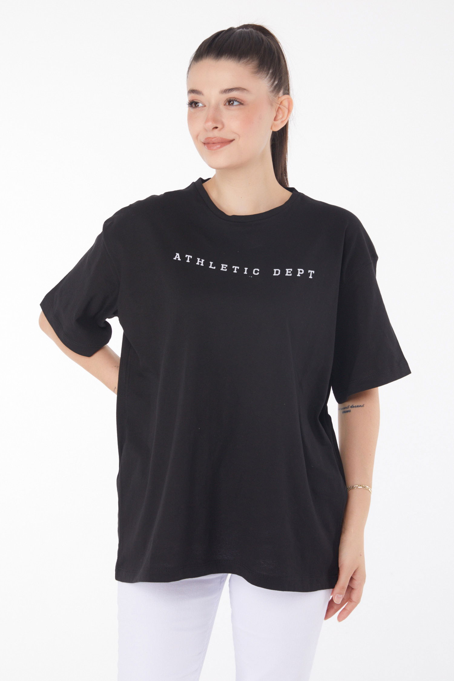 Baskılı Kısa Kollu T-Shirt Siyah Beyaz - 25399 - 2