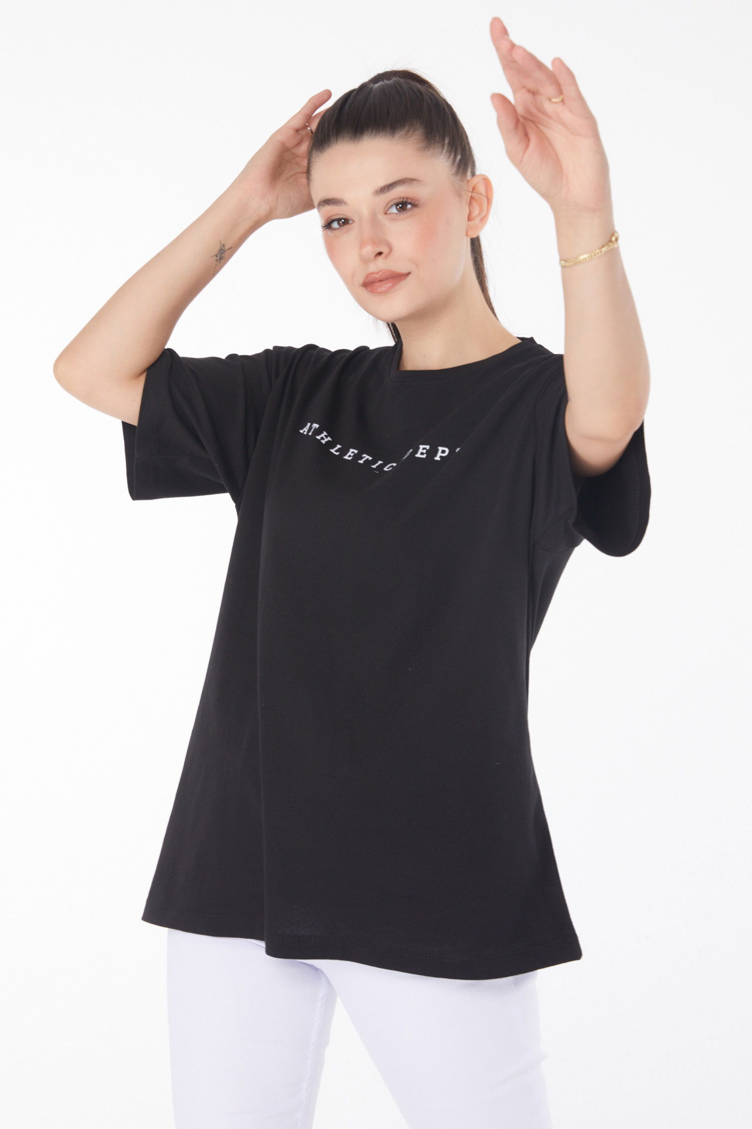 Baskılı Kısa Kollu T-Shirt Siyah Beyaz - 25399 - 3