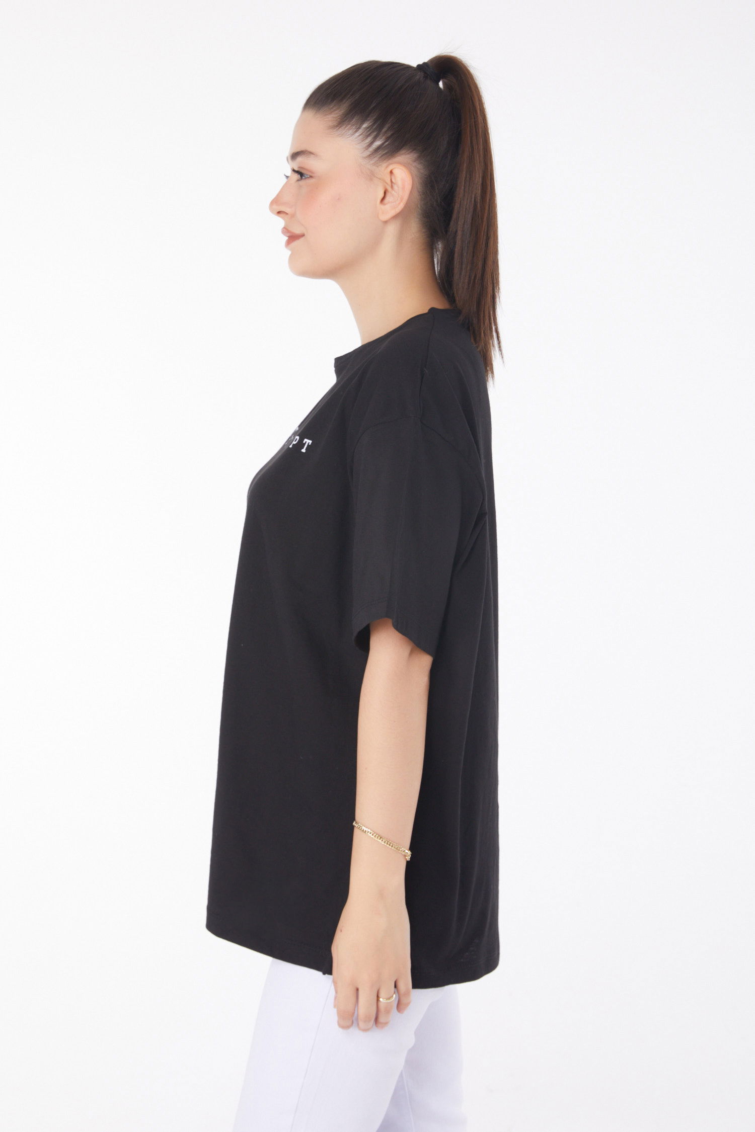 Baskılı Kısa Kollu T-Shirt Siyah Beyaz - 25399 - 4