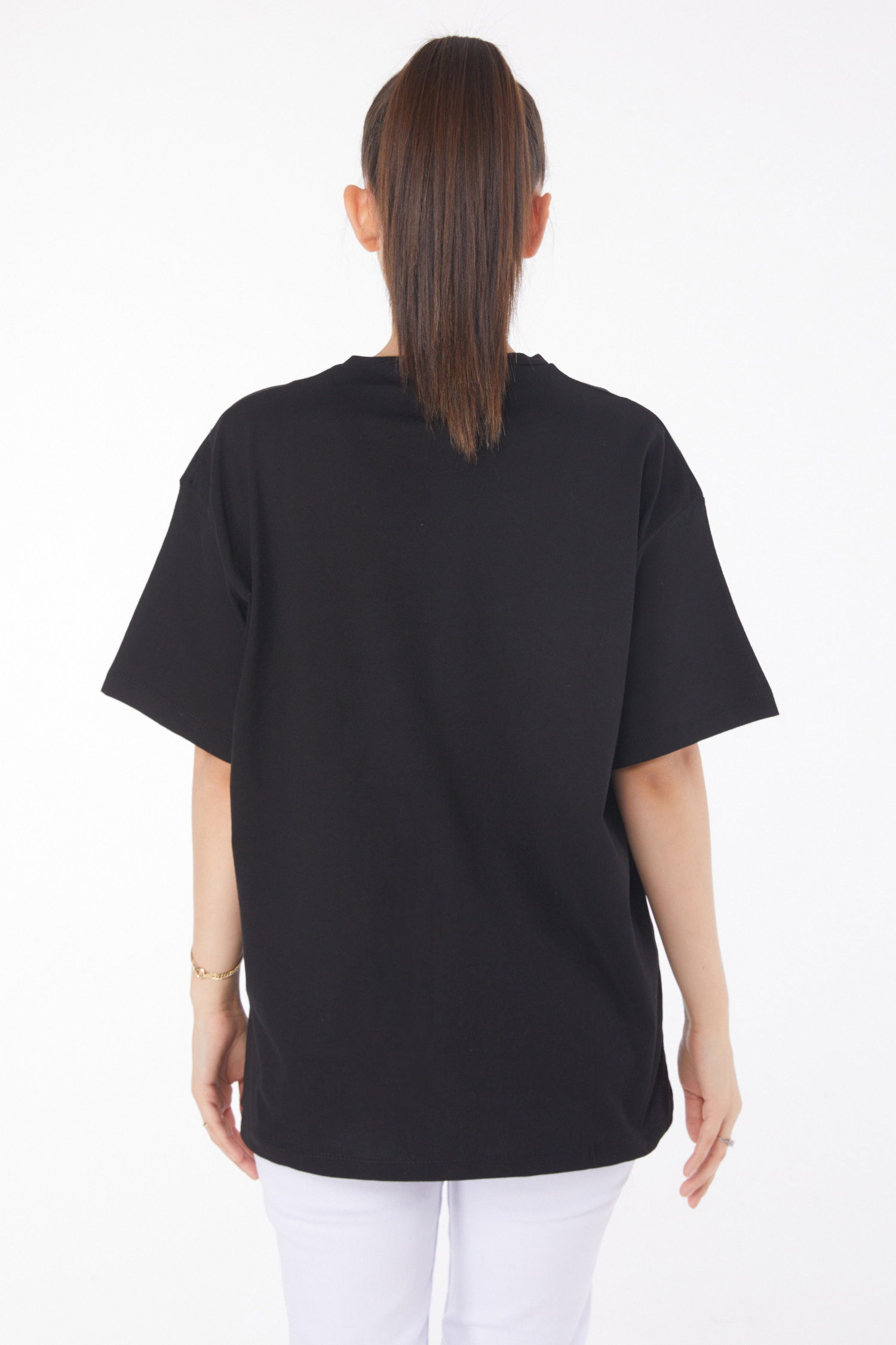 Baskılı Kısa Kollu T-Shirt Siyah Beyaz - 25399 - 5