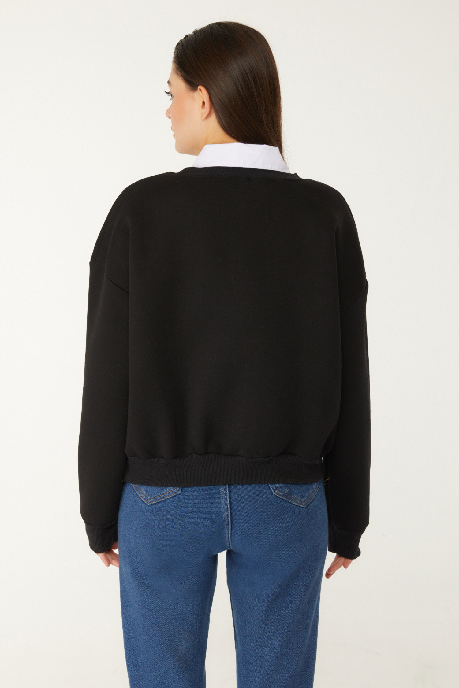 Boncuklu Sweatshirt Siyah - 26541 - 5
