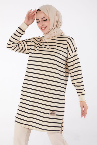 Çizgili Aramalı Tunik Siyah - 26458 