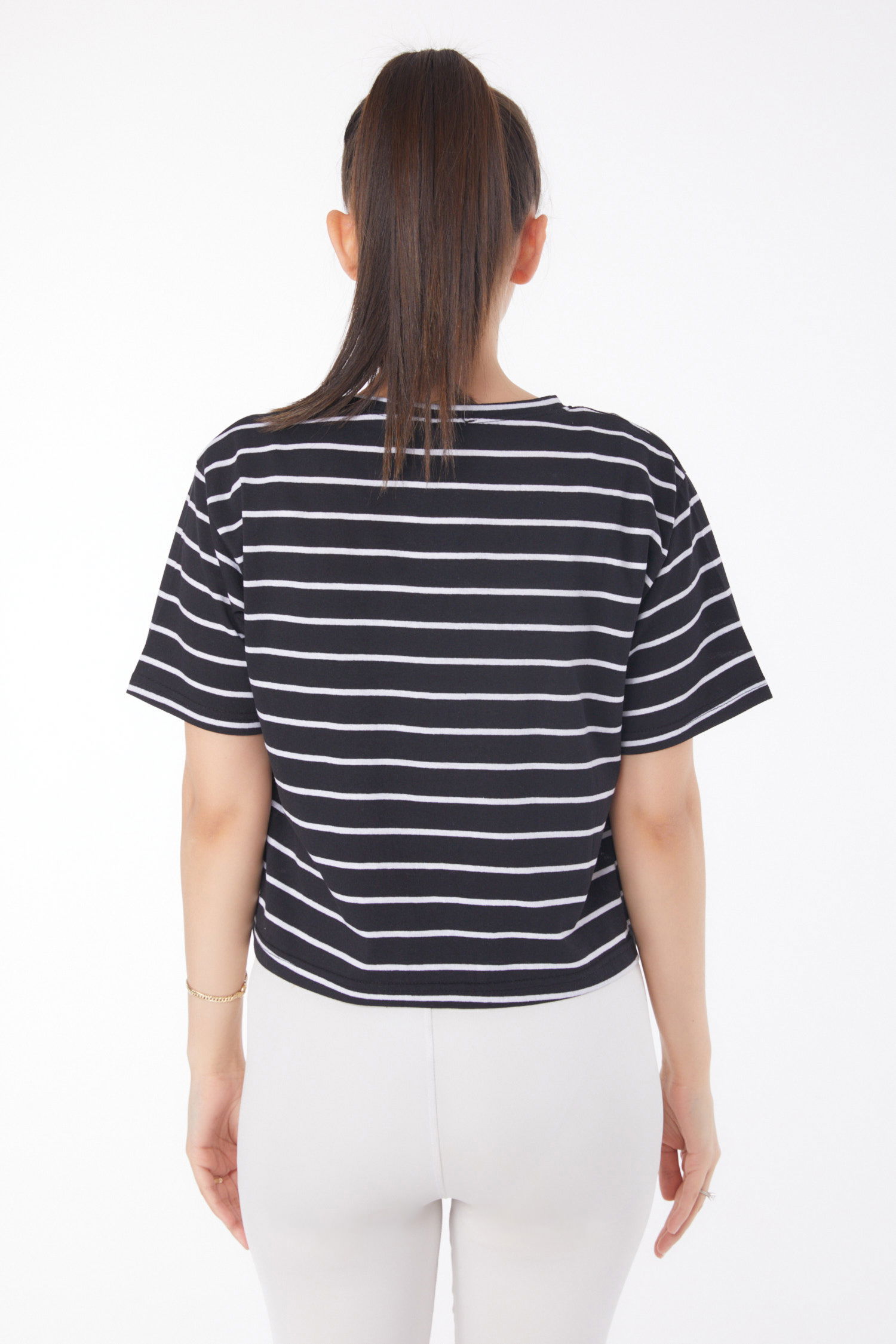 Çizgili Kısa Kollu Crop Siyah - 25842 - 5