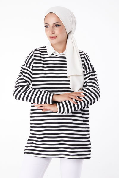 Çizgili Sweat Siyah - 26241 