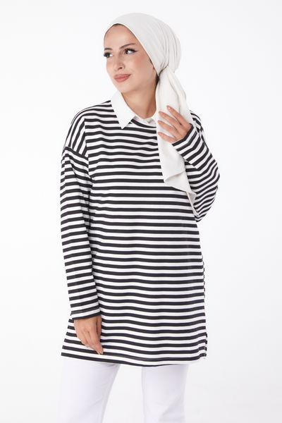 Çizgili Sweat Siyah - 26242 