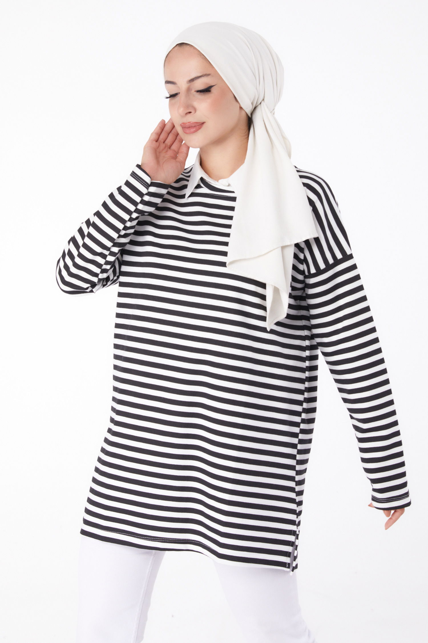 Çizgili Sweat Siyah - 26242 - 2