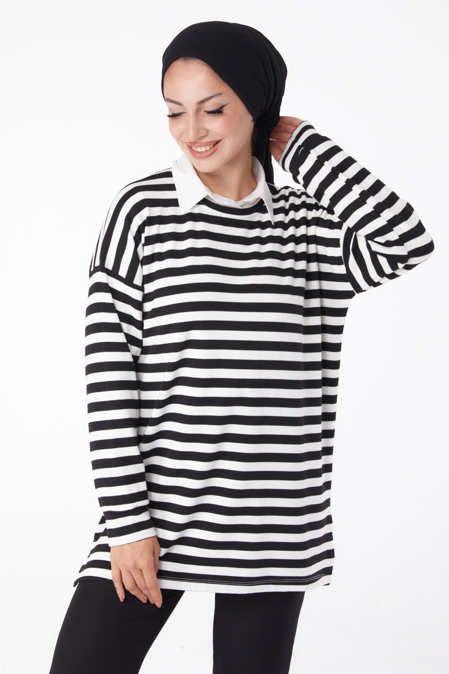 Çizgili Sweat Siyah - 26244 - 1
