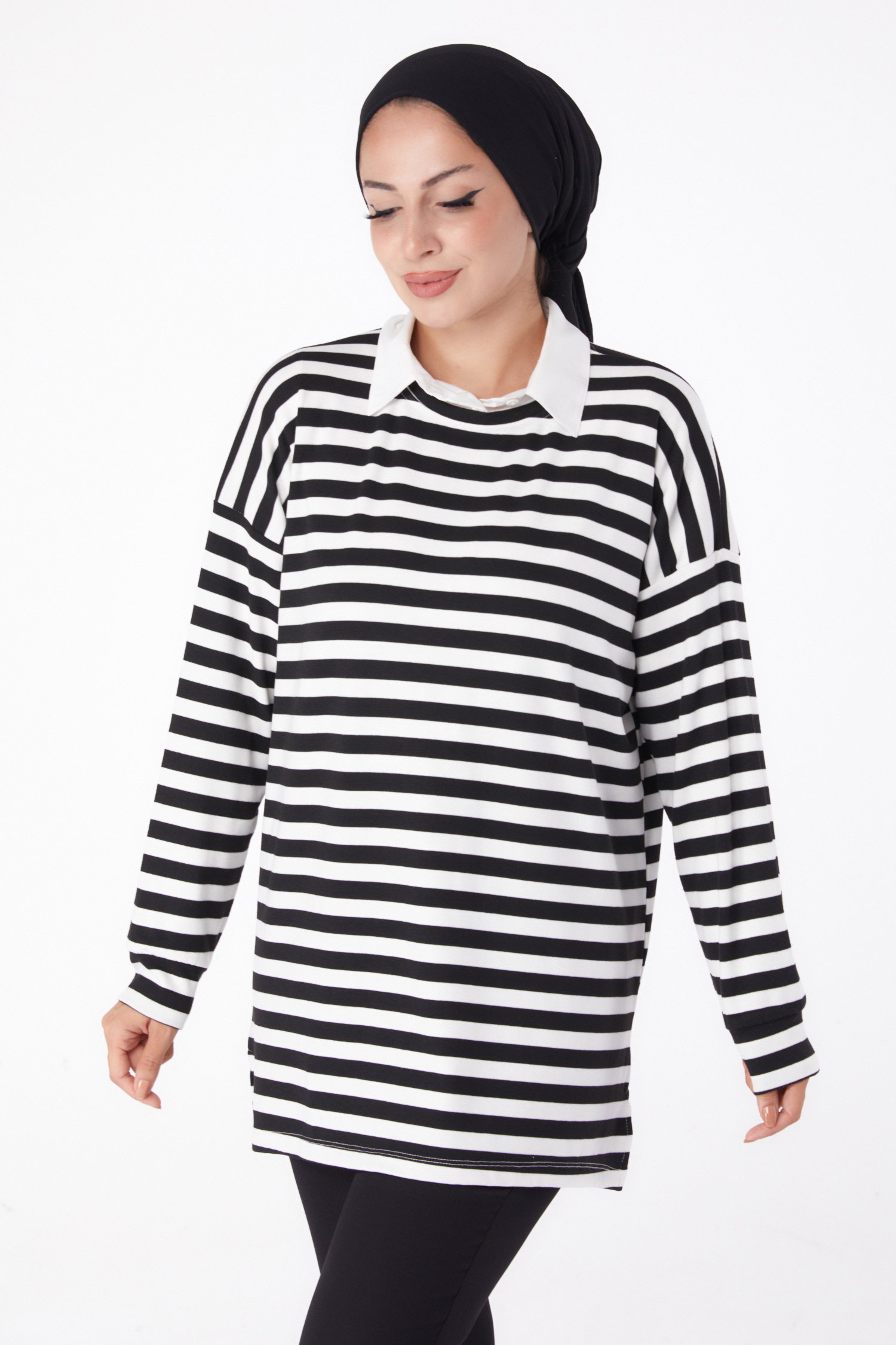 Çizgili Sweat Siyah - 26244 - 3