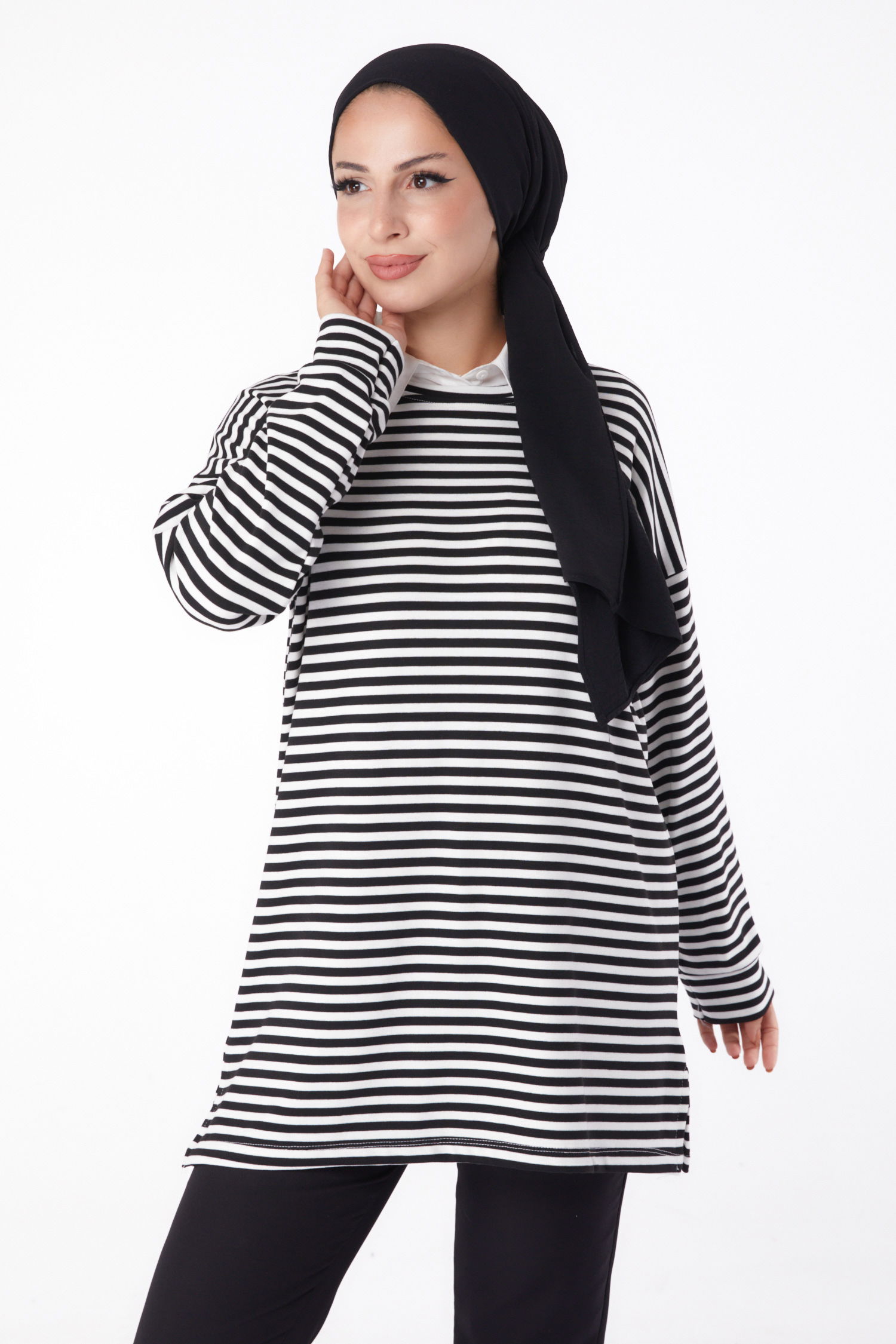 Çizgili Sweat Siyah - 26246 - 1