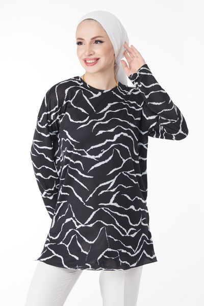 Desenli Bluz Siyah - 24743 