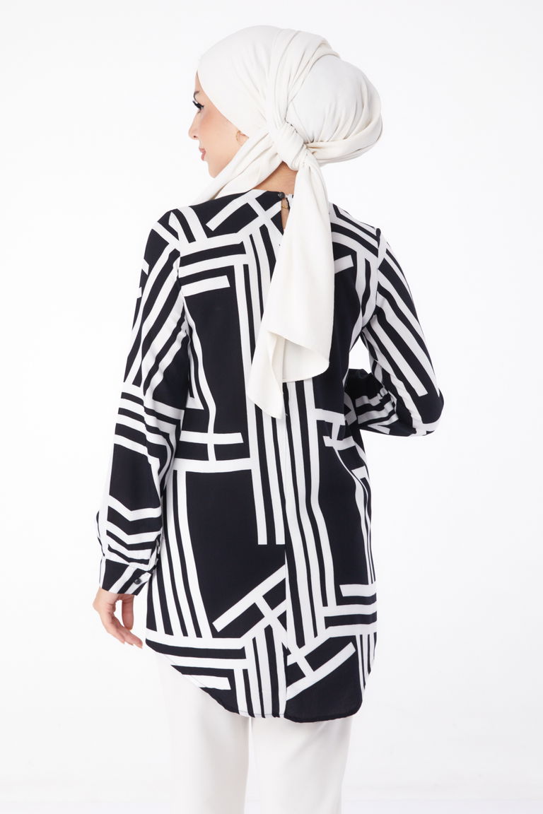 Desenli Tunik Siyah - 13278 - TOFİSA