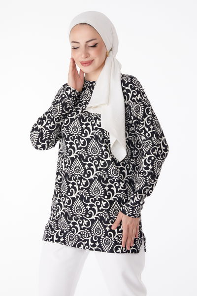 Desenli Tunik Siyah - 25321 