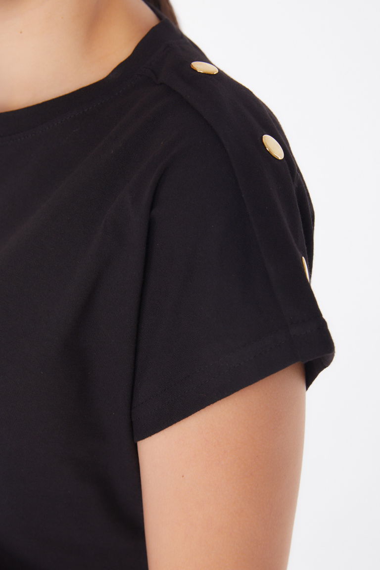Düğme Detaylı T-Şhirt Siyah - 25950 - TOFİSA