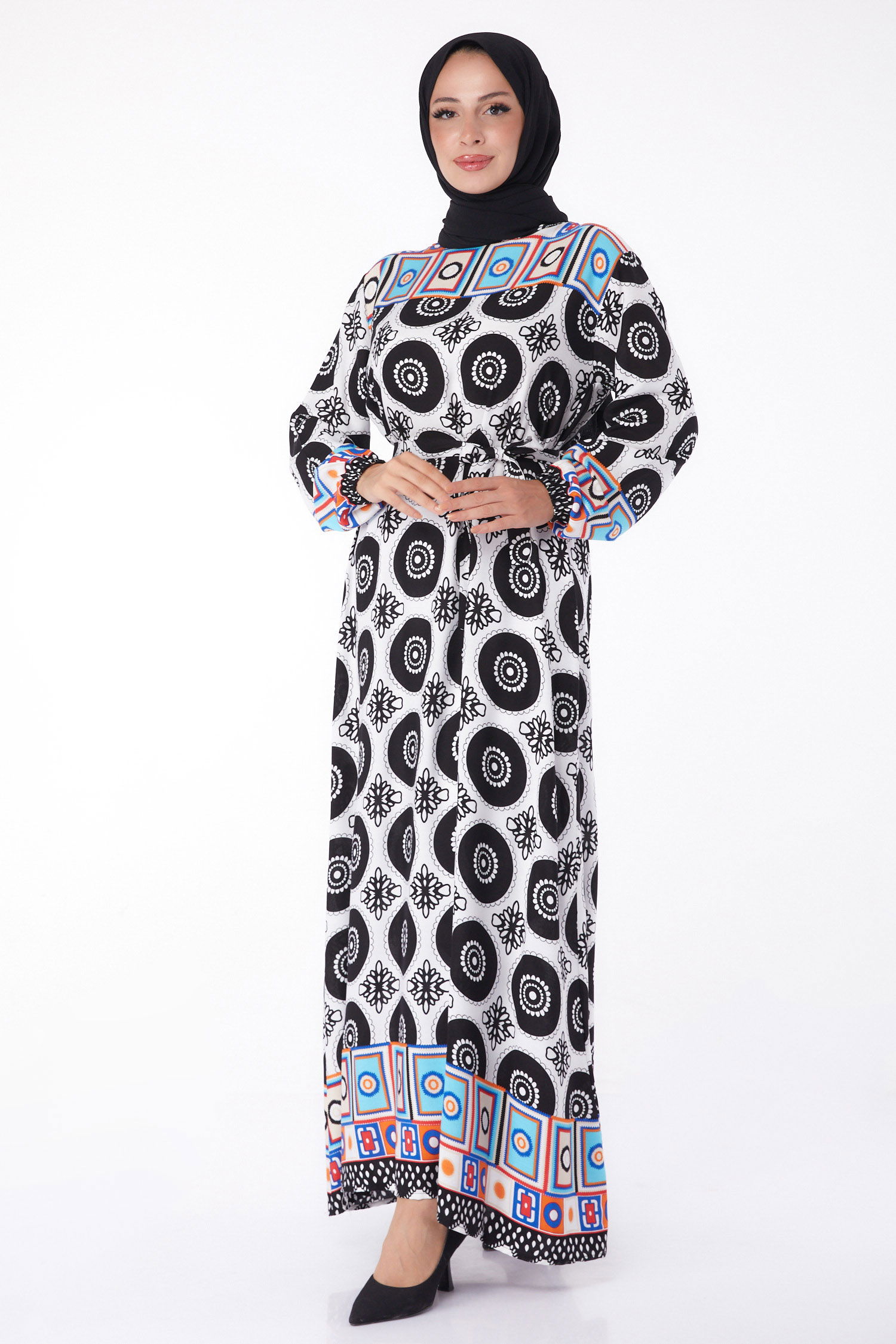 Etnik Desenli Elbise Siyah - 26228 - 3