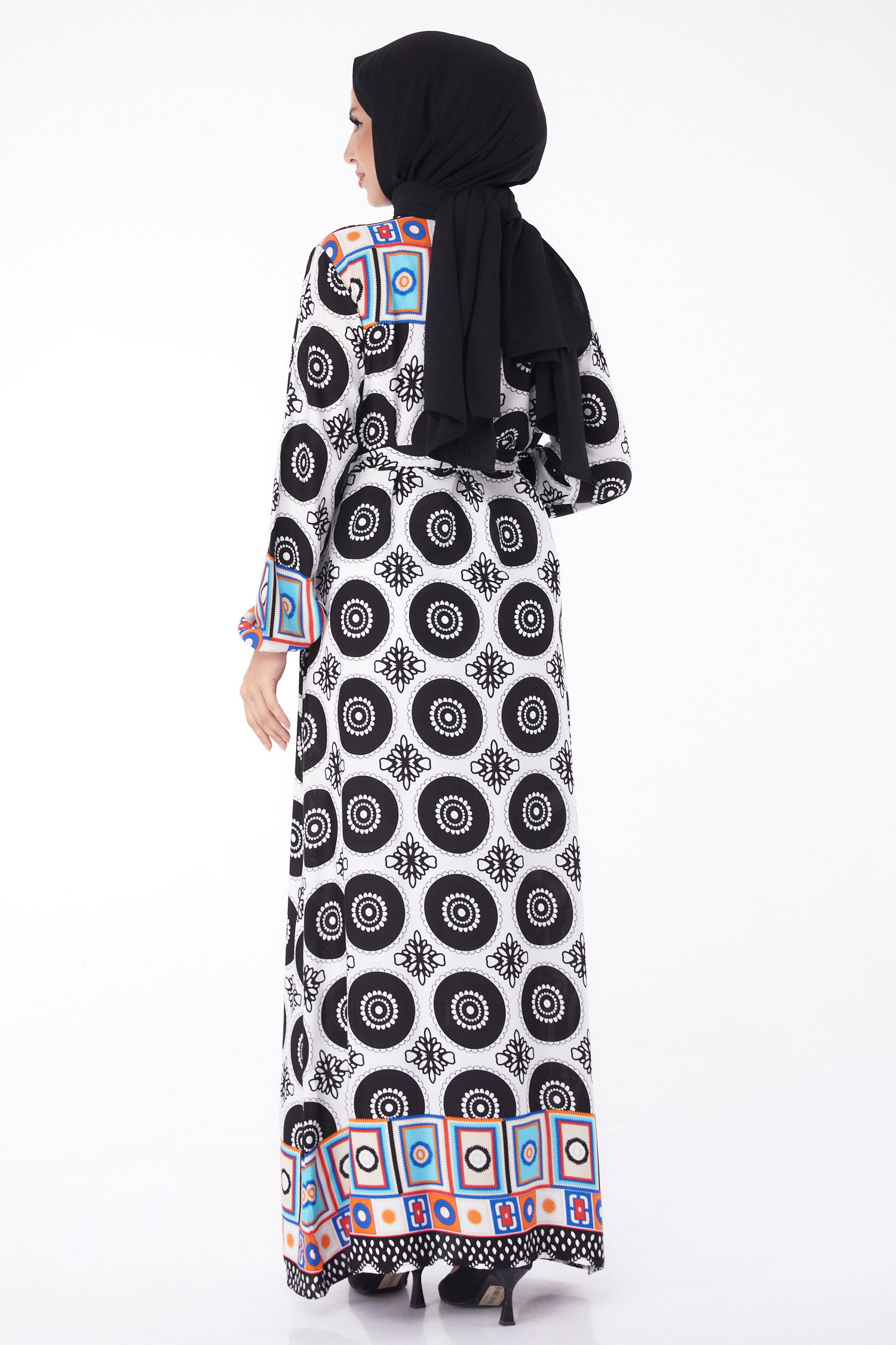 Etnik Desenli Elbise Siyah - 26228 - 5