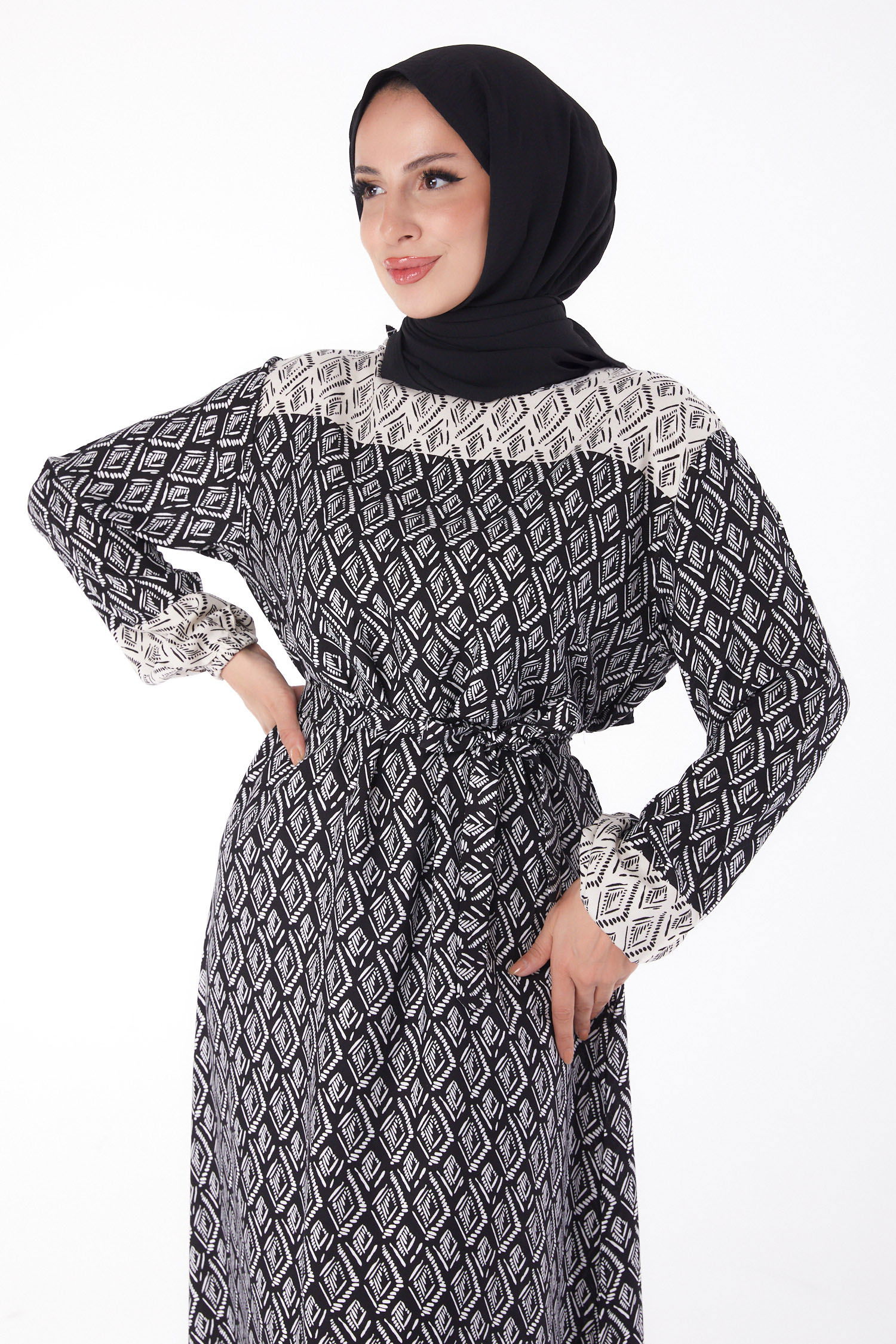 Etnik Desenli Elbise Siyah - 26231 - 3