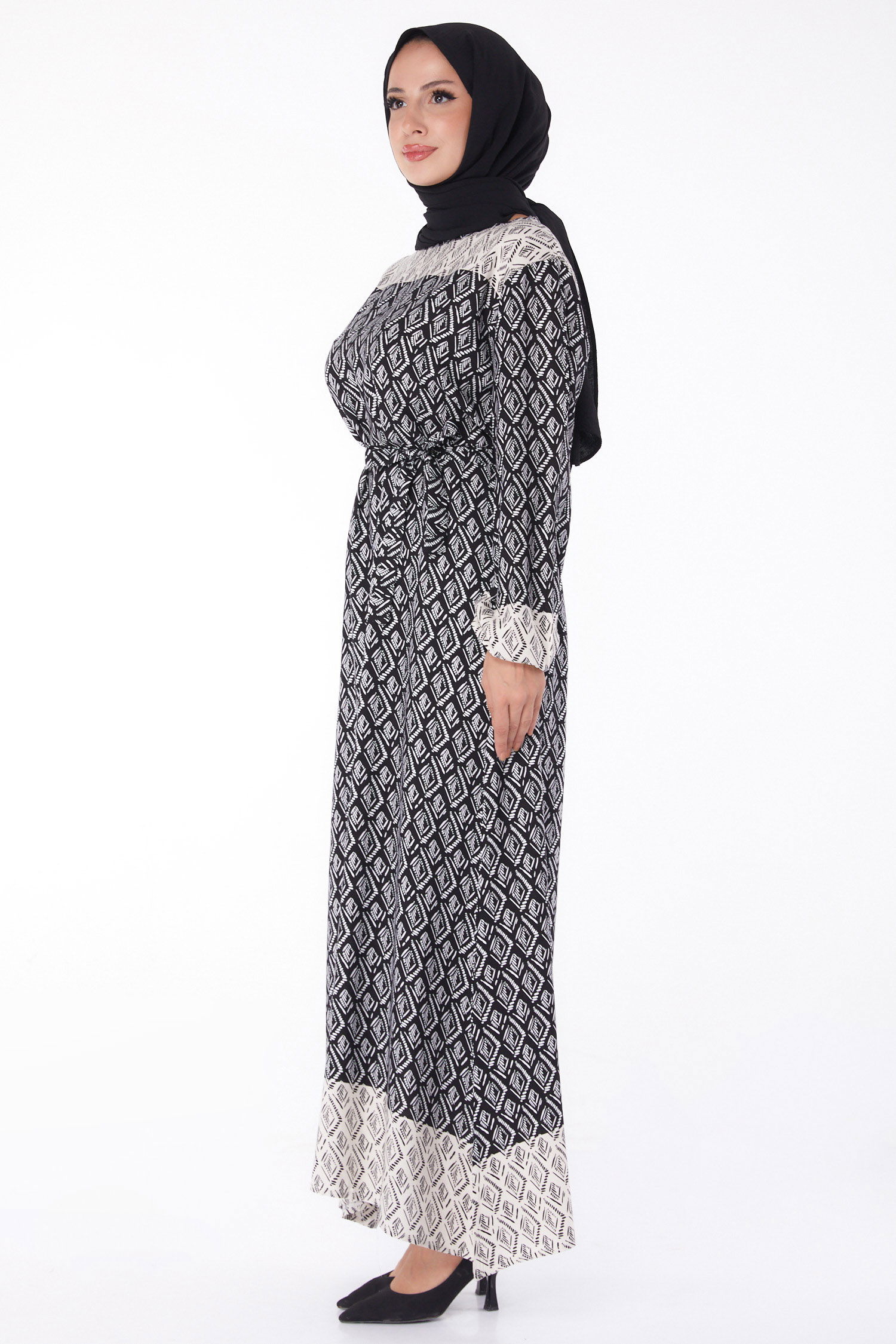 Etnik Desenli Elbise Siyah - 26231 - 4