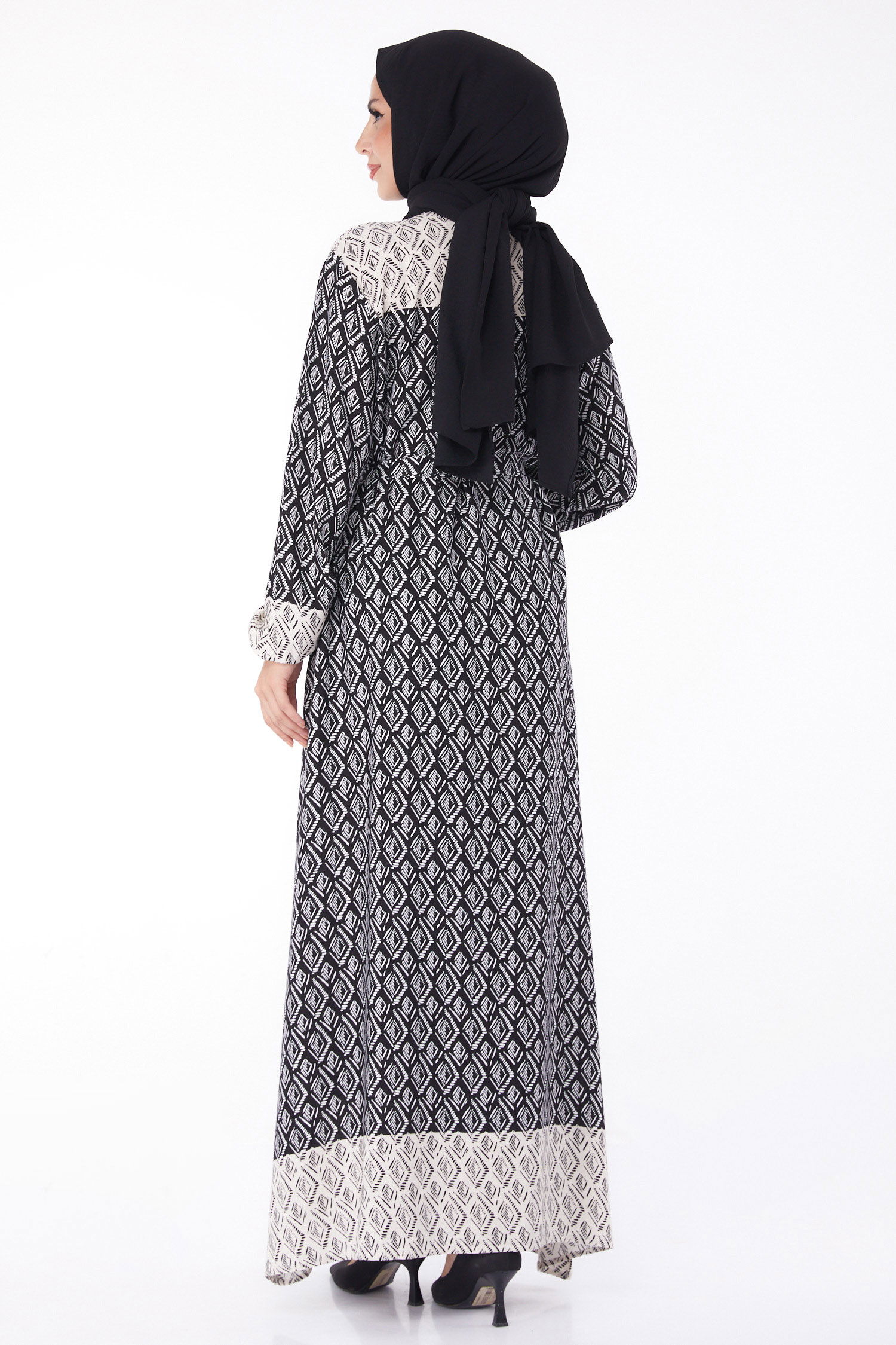 Etnik Desenli Elbise Siyah - 26231 - 5