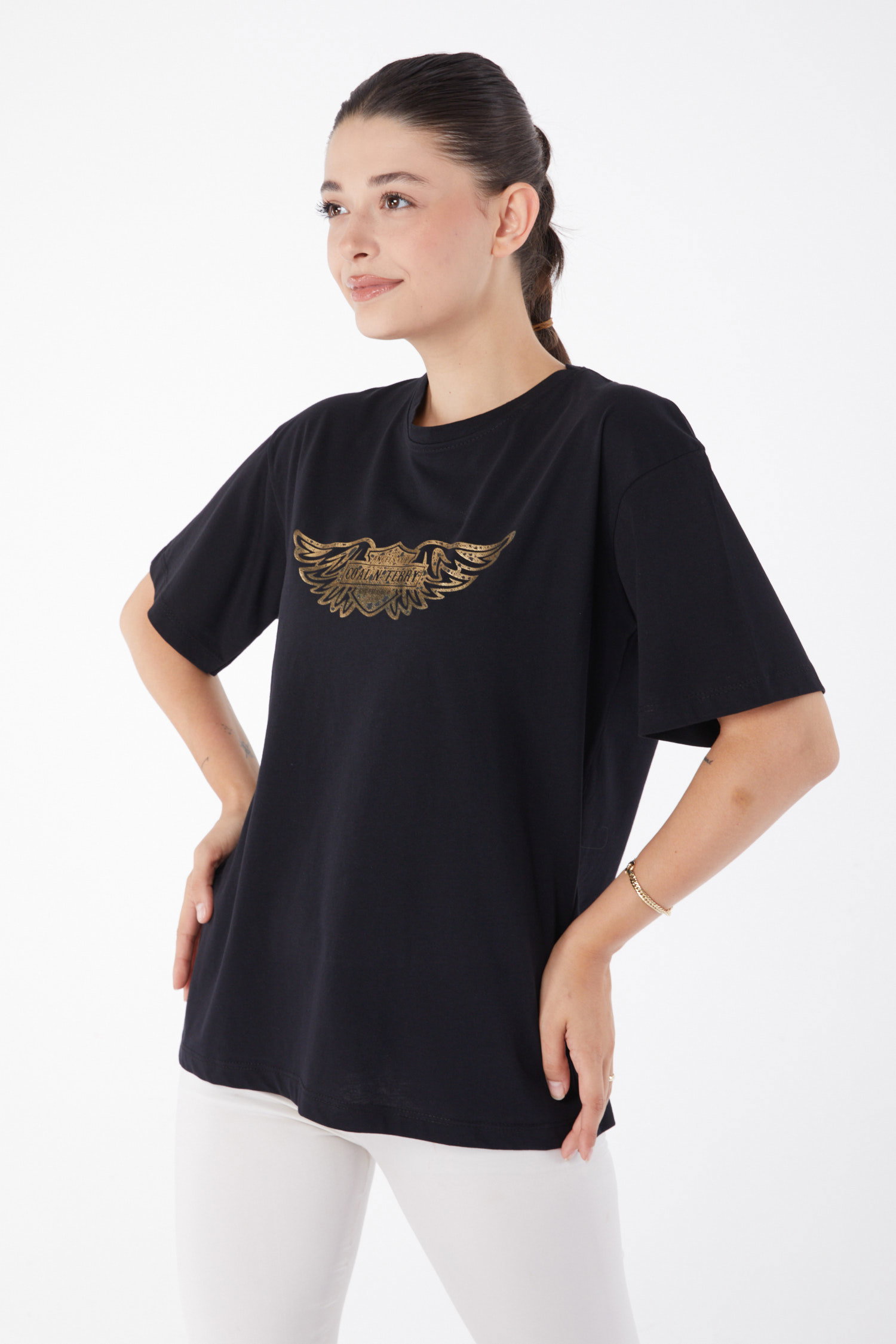 Kısa Kollu Baskılı T-shirt Siyah - 25981 - 1