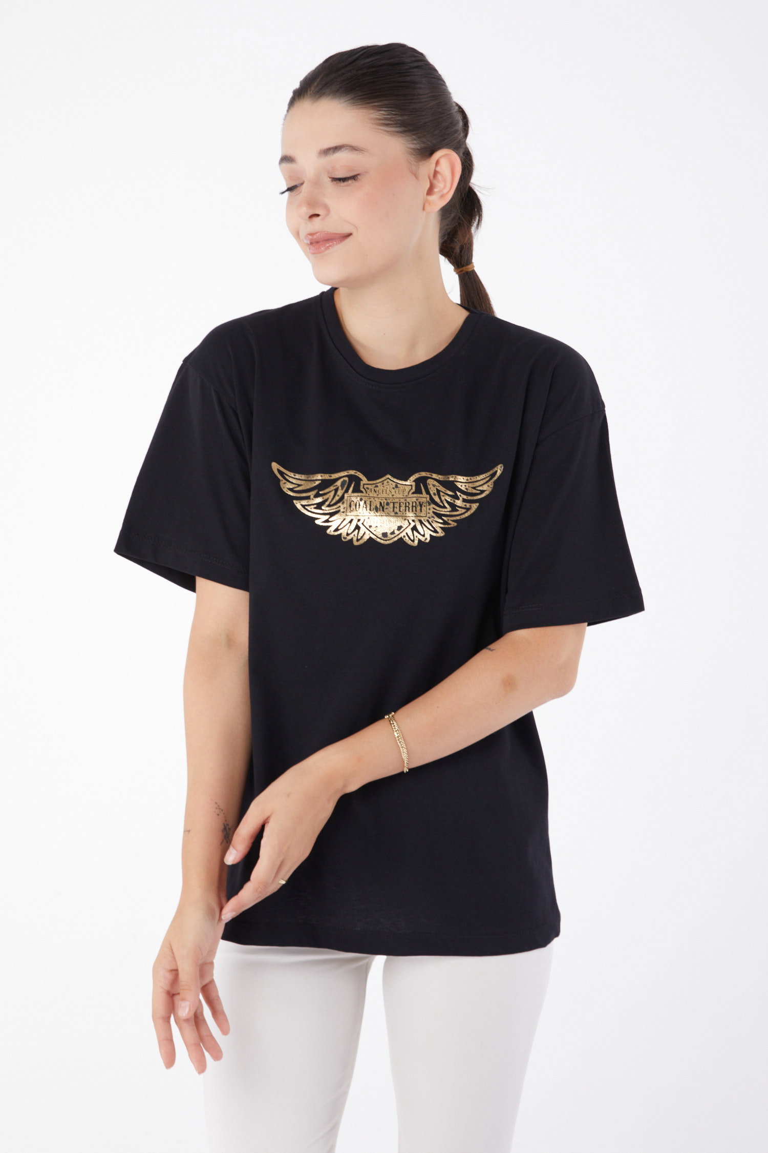 Kısa Kollu Baskılı T-shirt Siyah - 25981 - 2