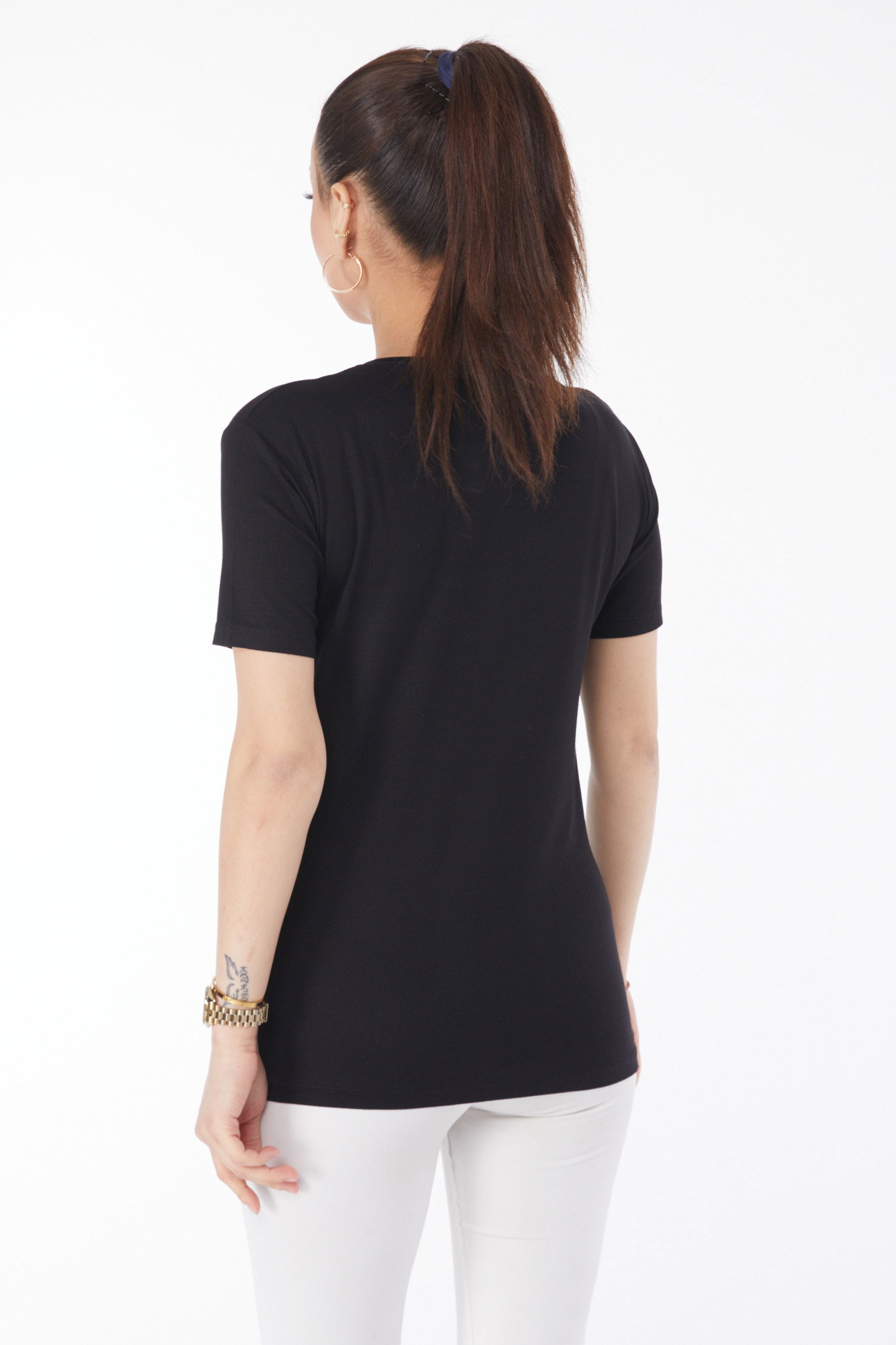 Kısa Kollu Baskısız T-shirt Siyah - 24764 - 5