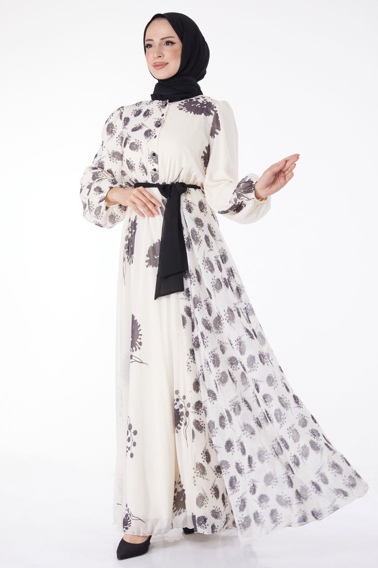 Düz Bisiklet Yaka Kadın Siyah Kuşaklı Abiye Elbise - 25204 - TOFİSA