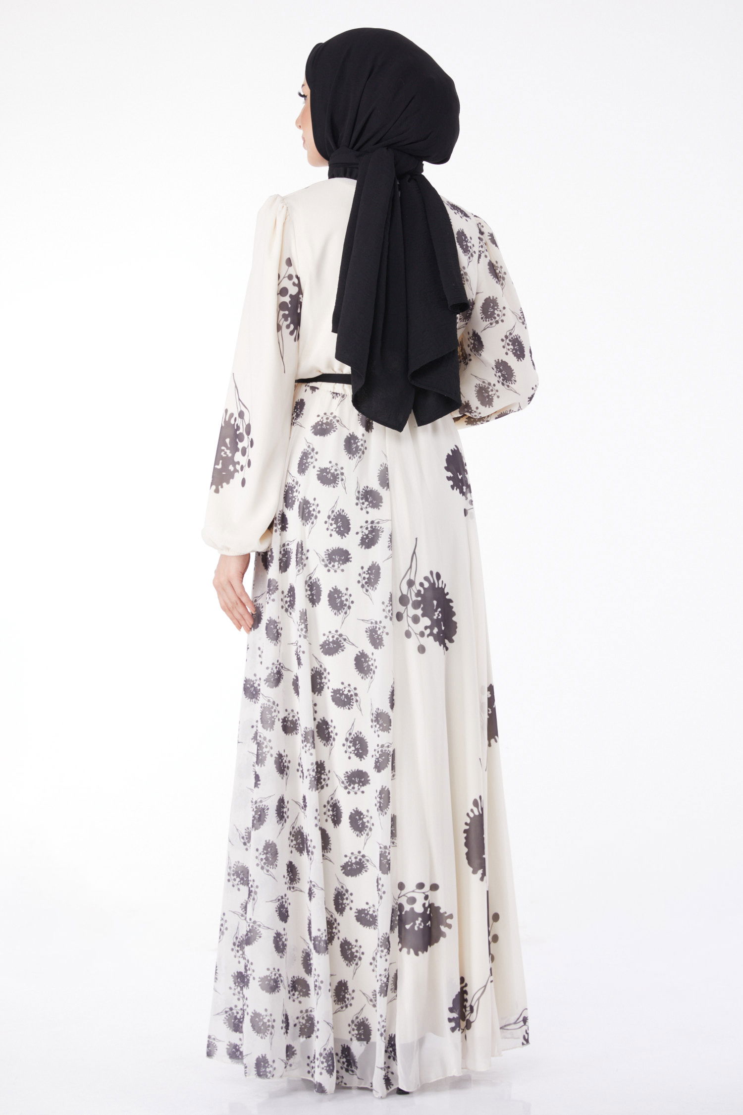 Düz Bisiklet Yaka Kadın Siyah Kuşaklı Abiye Elbise - 25204 - 5