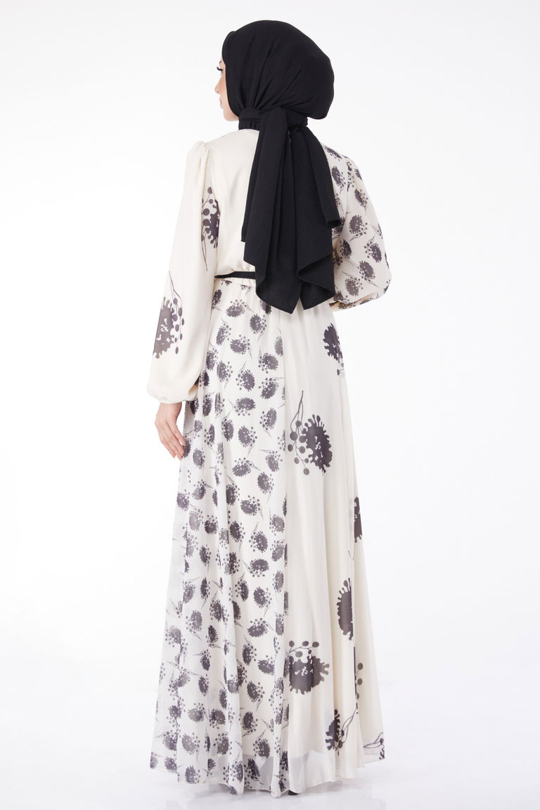 Düz Bisiklet Yaka Kadın Siyah Kuşaklı Abiye Elbise - 25204 - TOFİSA