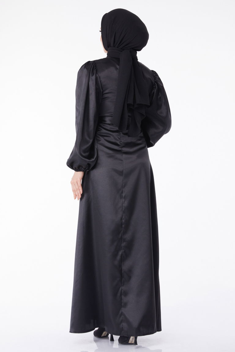 Kuşaklı Elbise Siyah - 13160 - TOFİSA