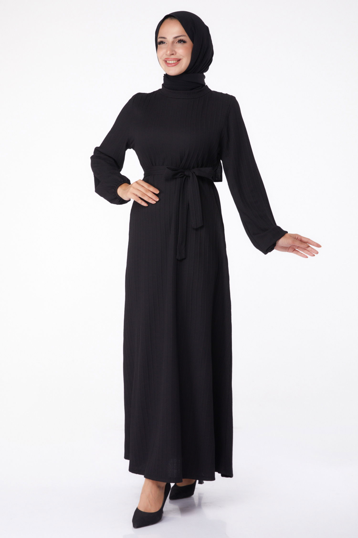 Kuşaklı Elbise Siyah - 26281 - 1