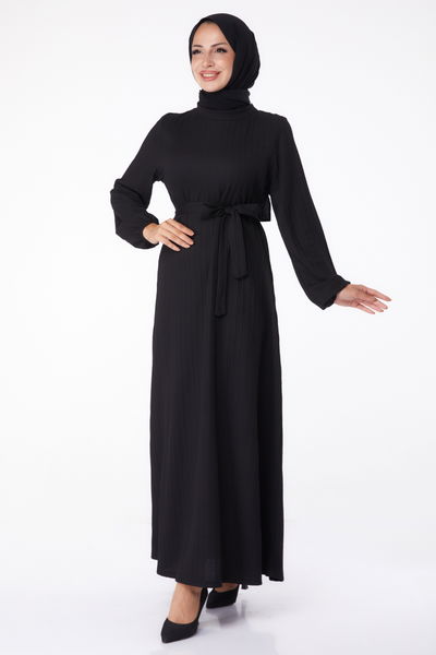 Kuşaklı Elbise Siyah - 26281 