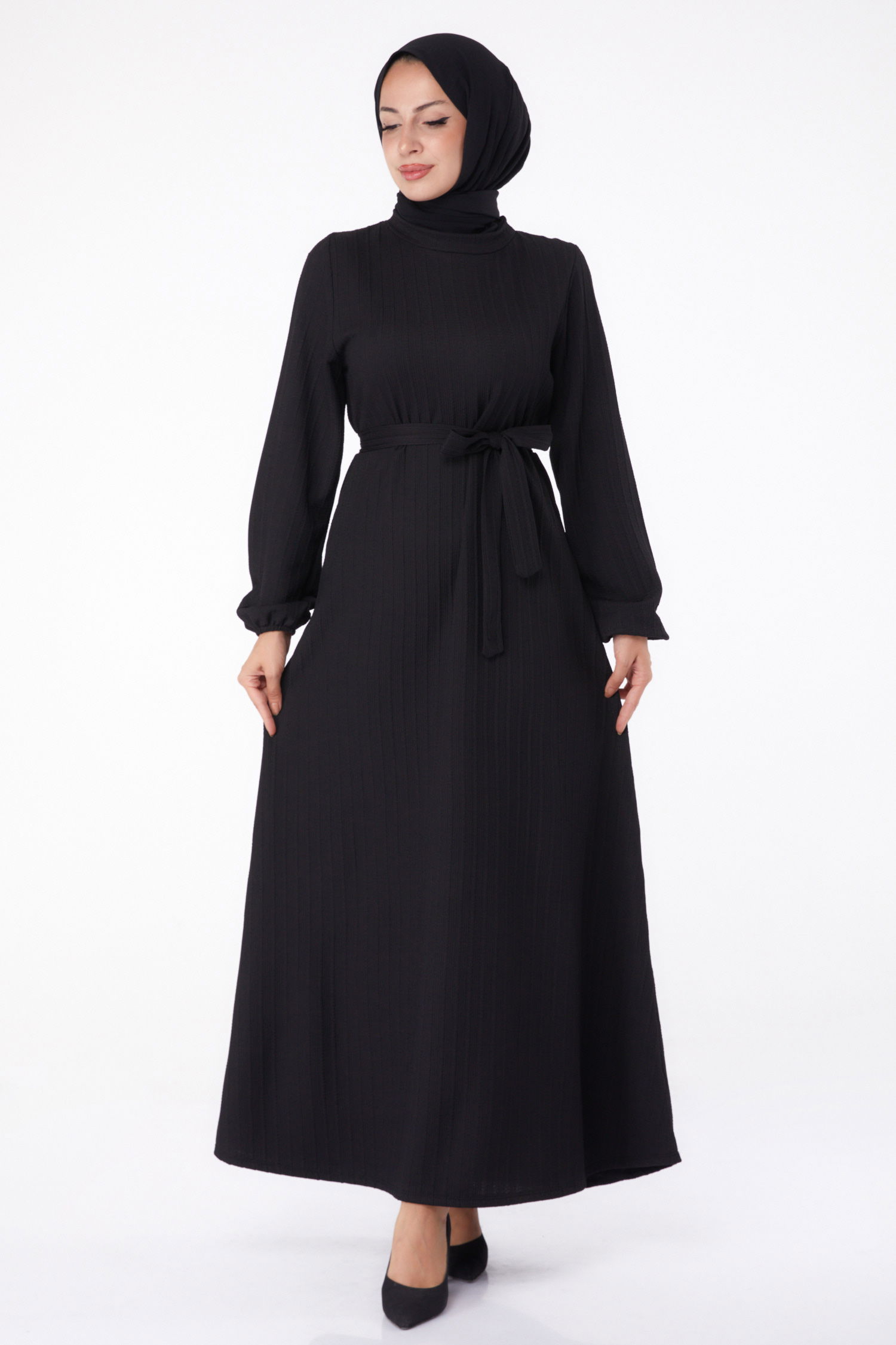 Kuşaklı Elbise Siyah - 26281 - 2