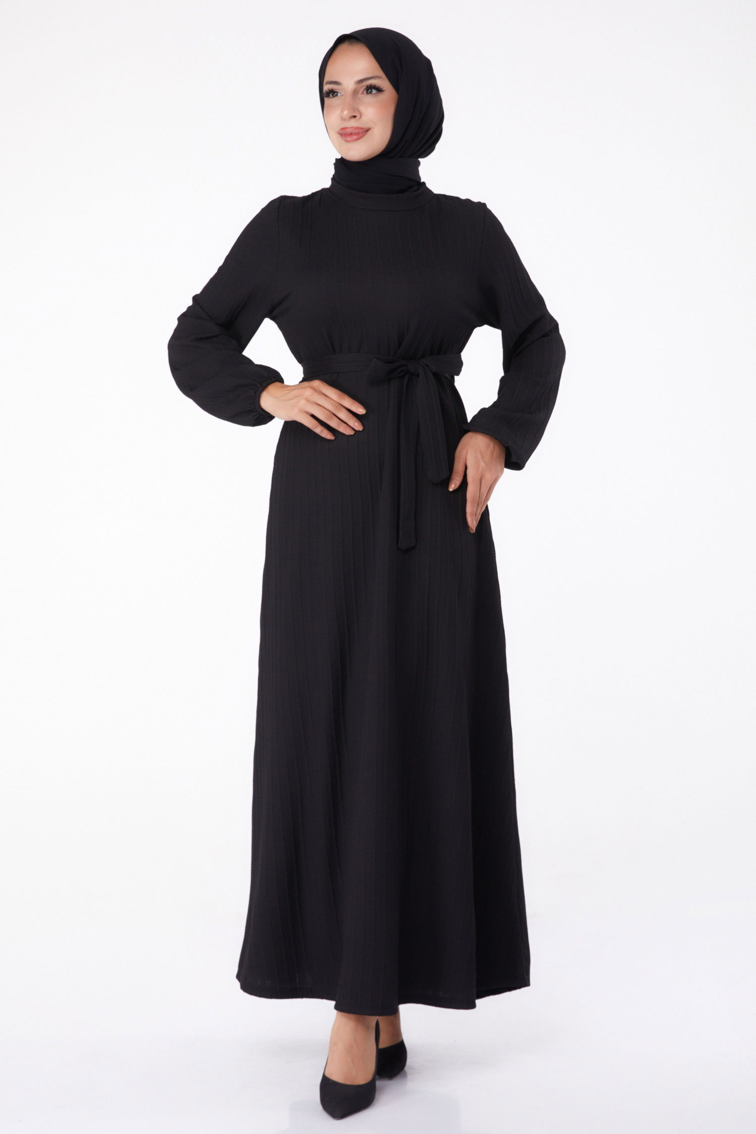 Kuşaklı Elbise Siyah - 26281 - 3