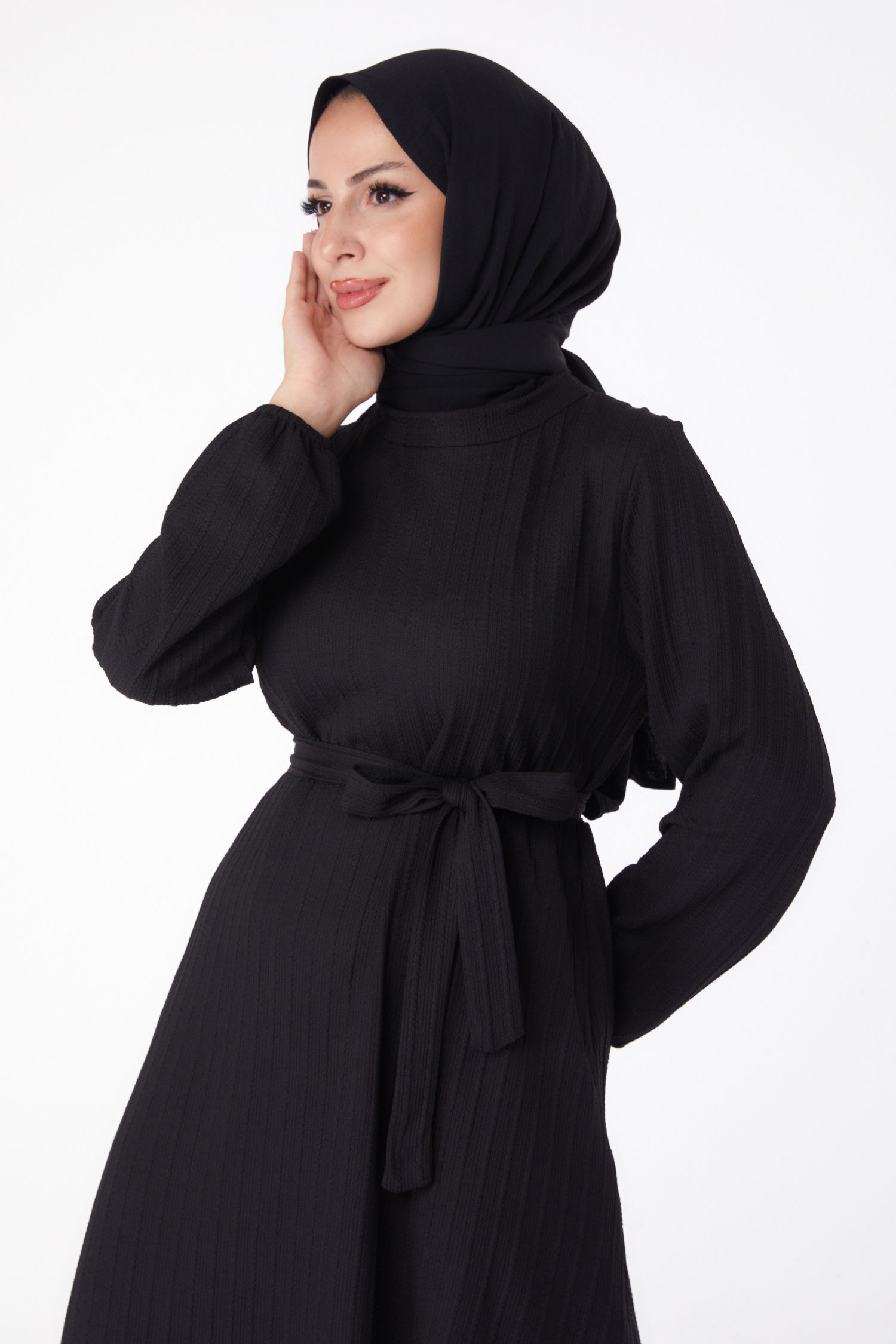 Kuşaklı Elbise Siyah - 26281 - 4