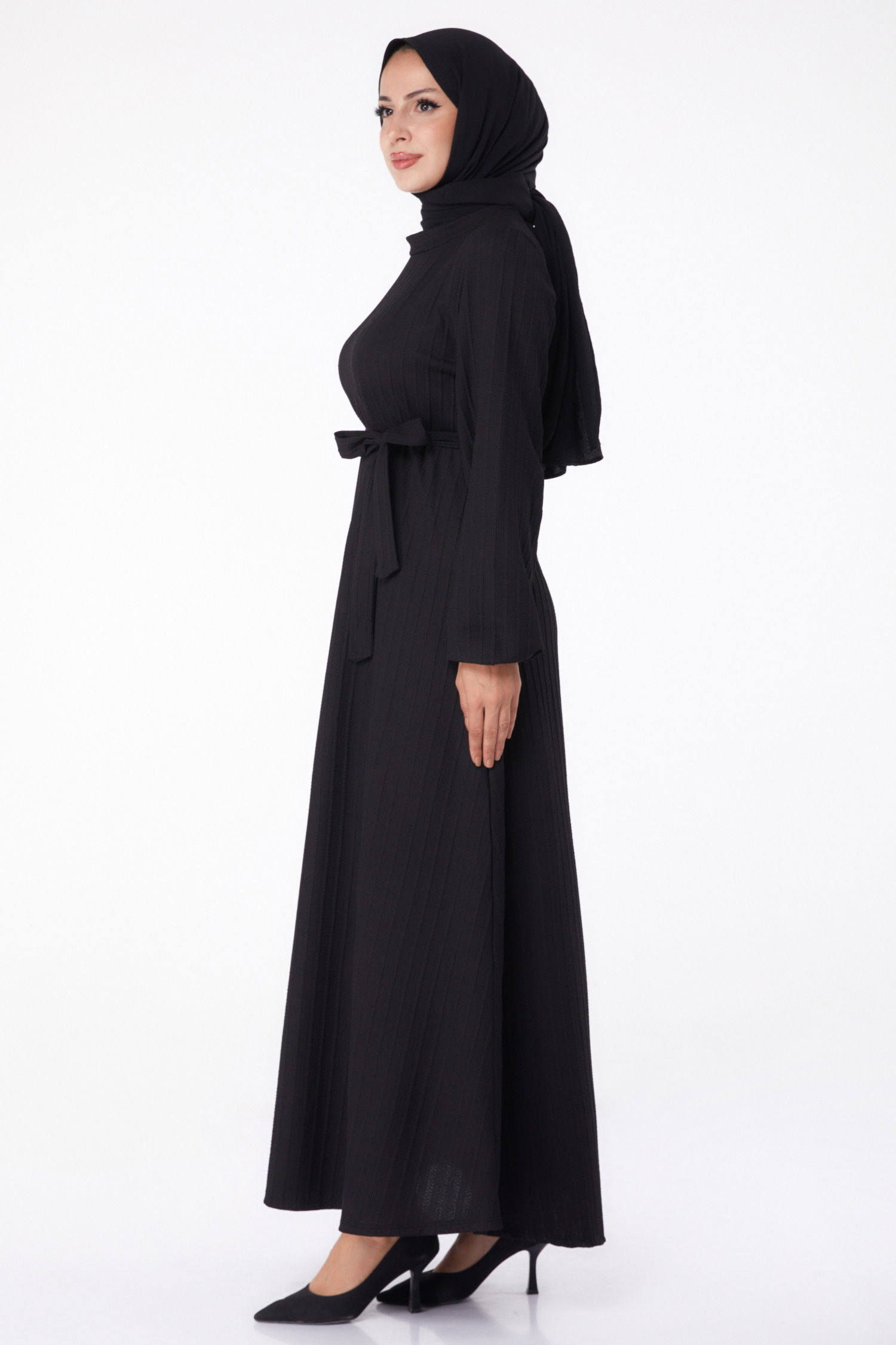 Kuşaklı Elbise Siyah - 26281 - 5