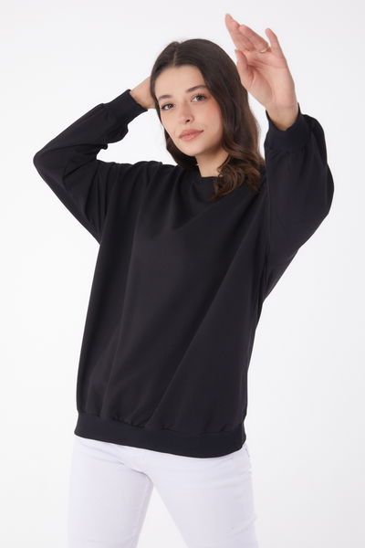 Manşetli Sweatshirt Siyah - 26046 
